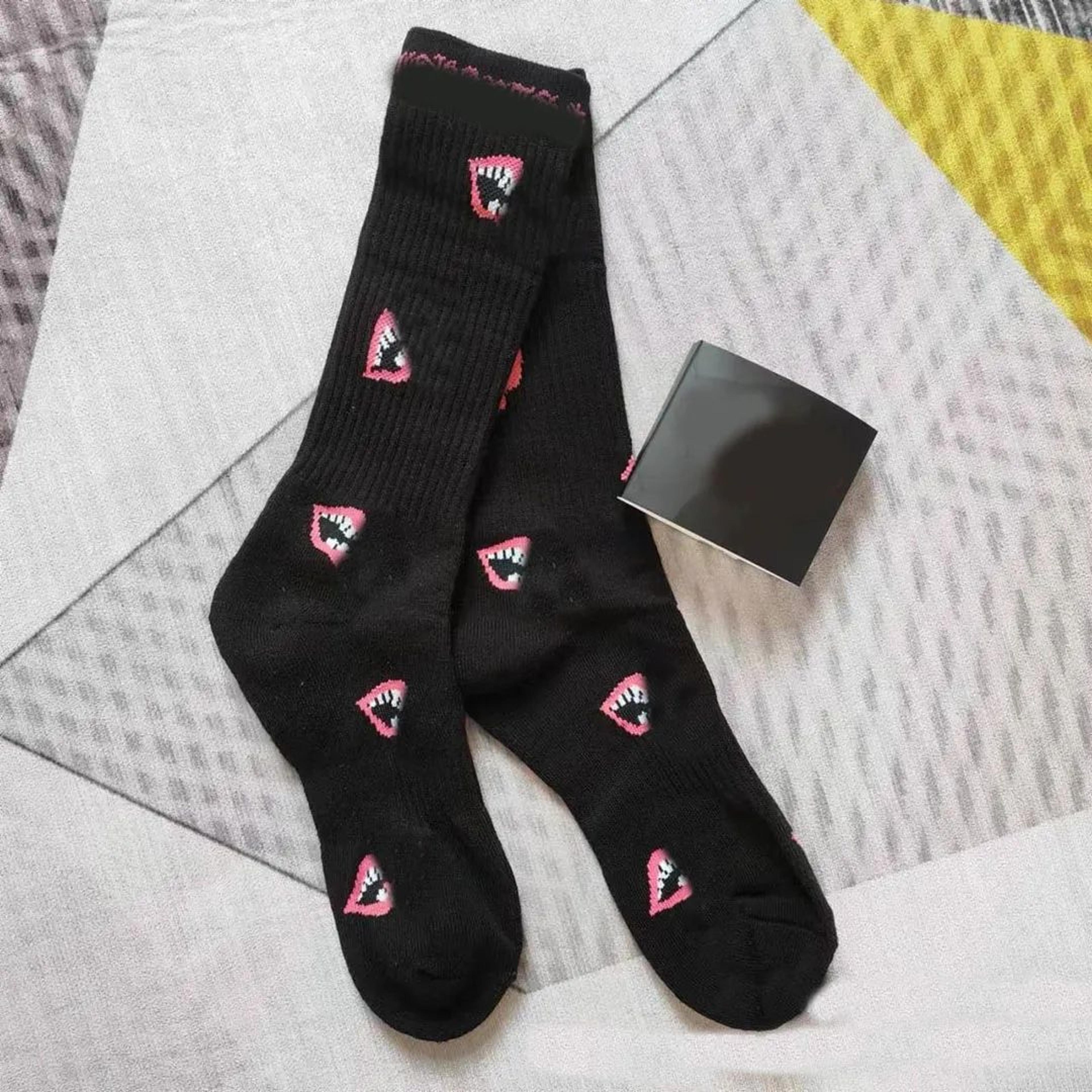 white embroidered crew socks for men and women warm fall and winter style