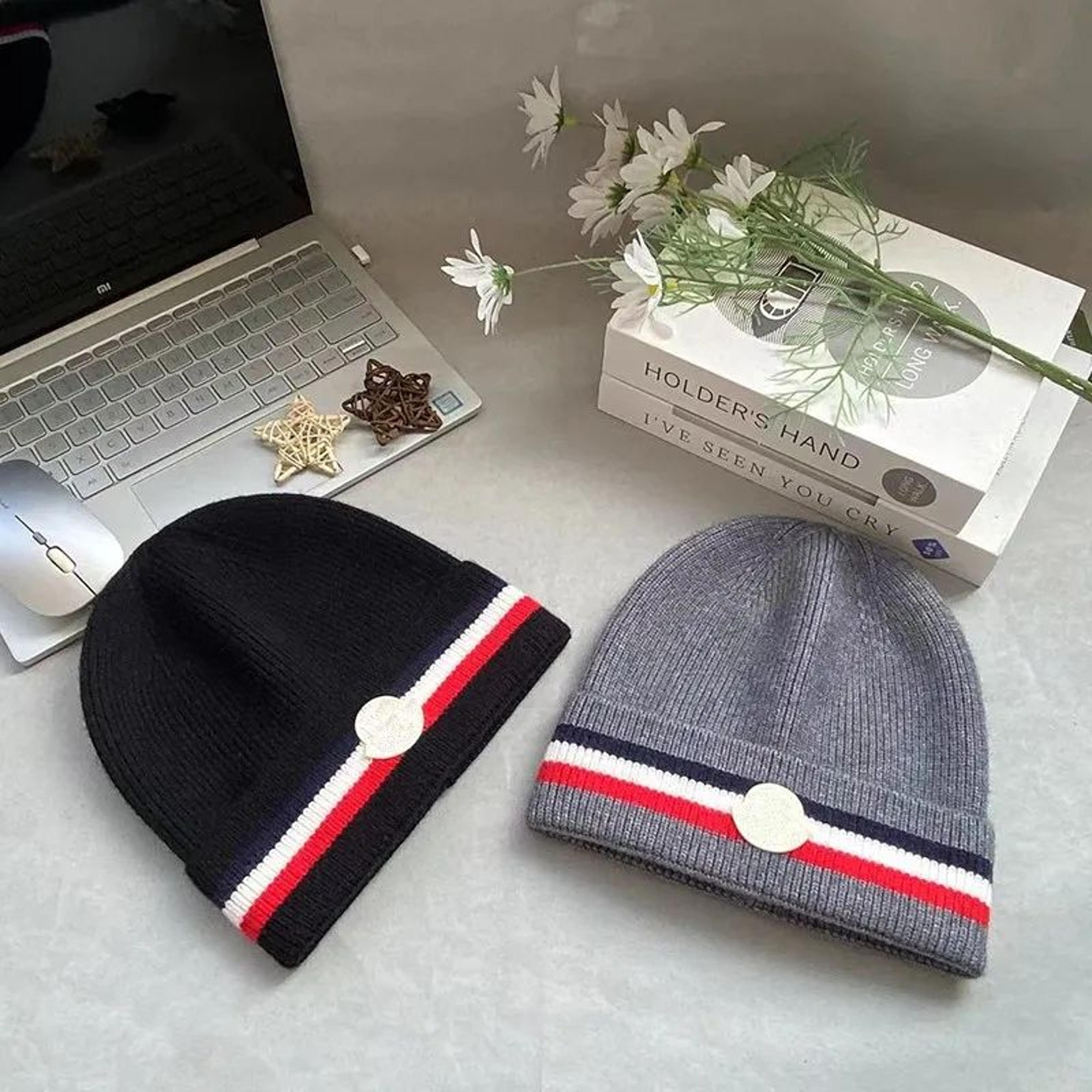 unisex wool knit beanie hat with embroidered letter patch for winter warmth