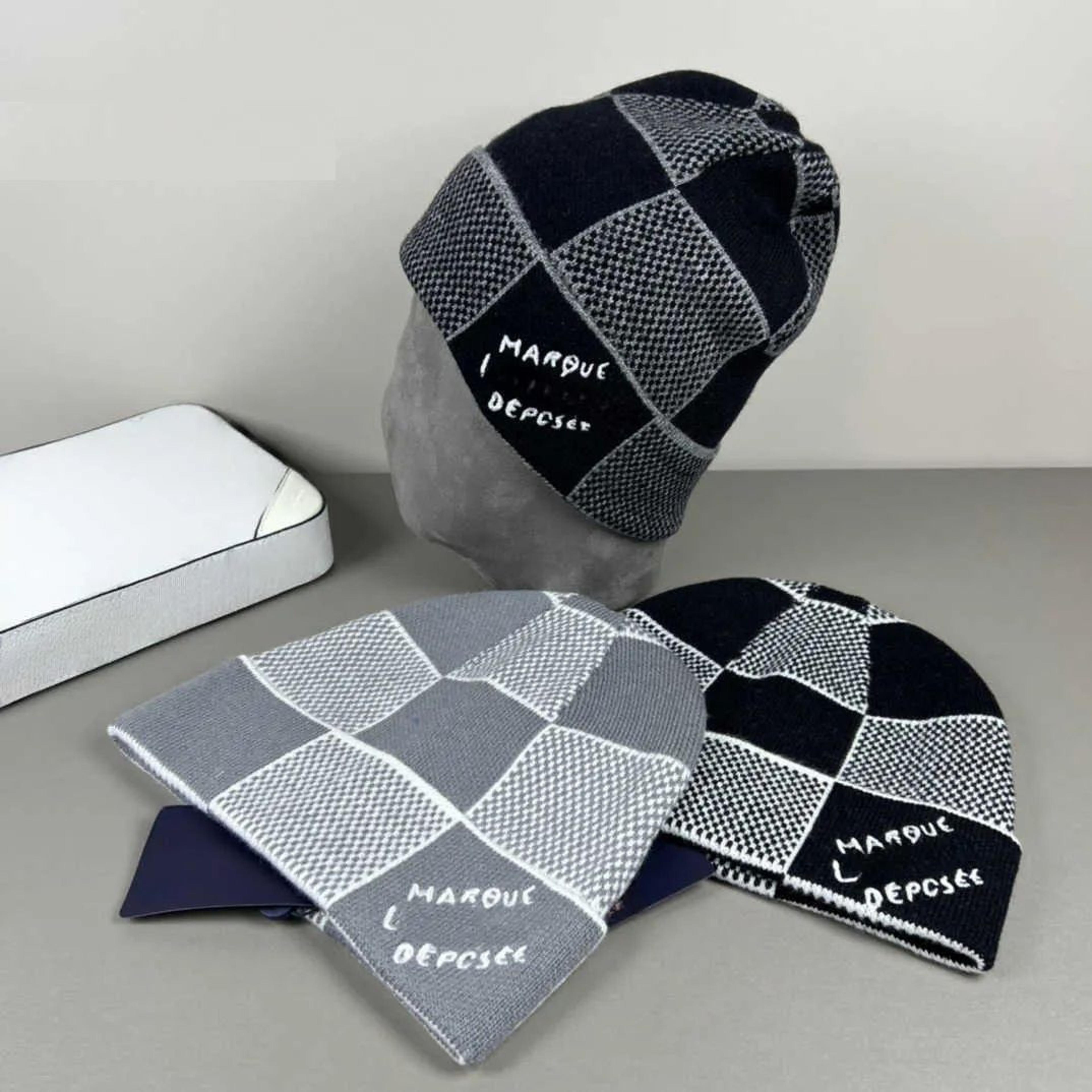 thermal knit beanie winter hat with letter pattern for men
