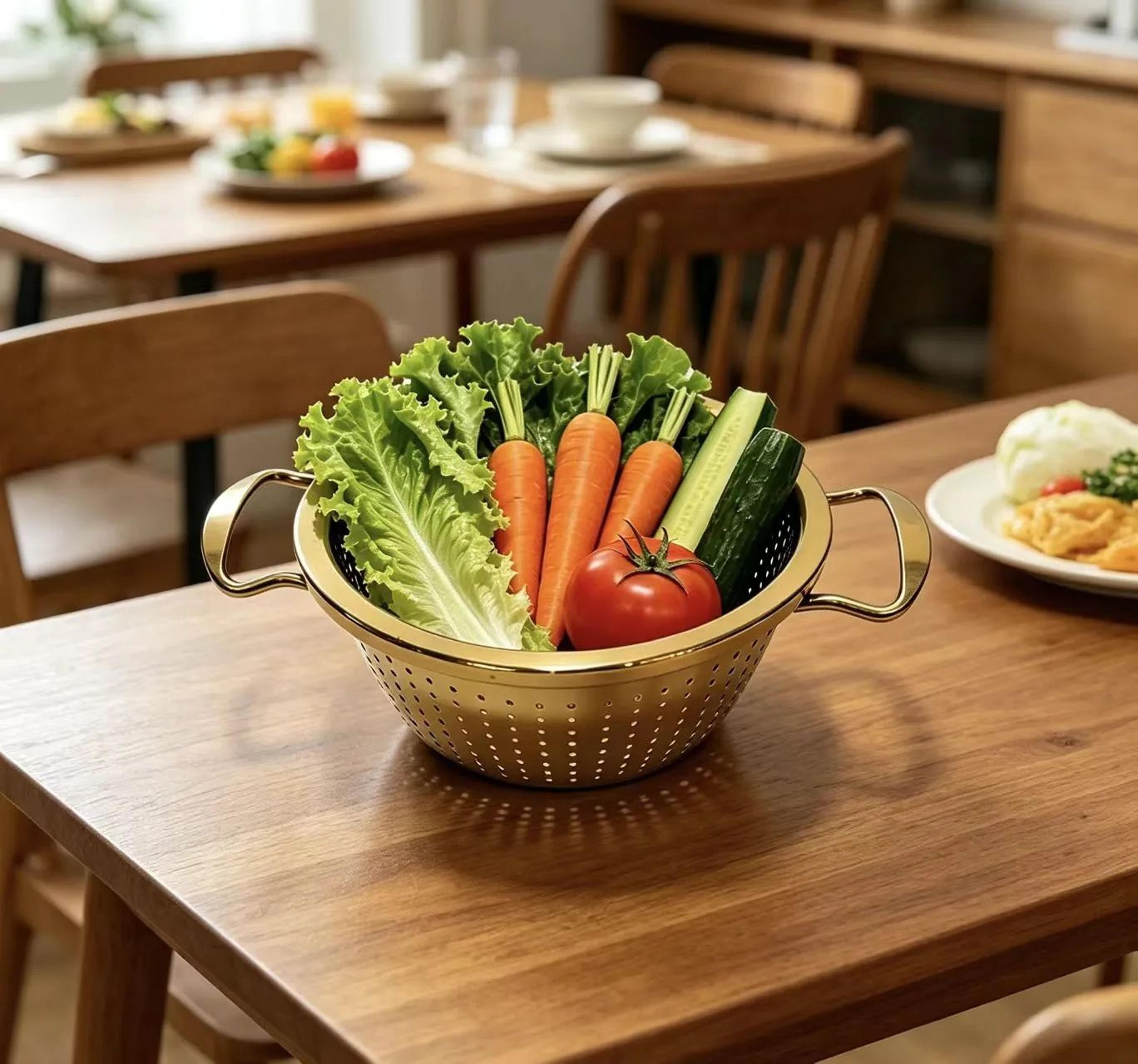 stainless steel fruit basket with double handles for kitchen countertop storage