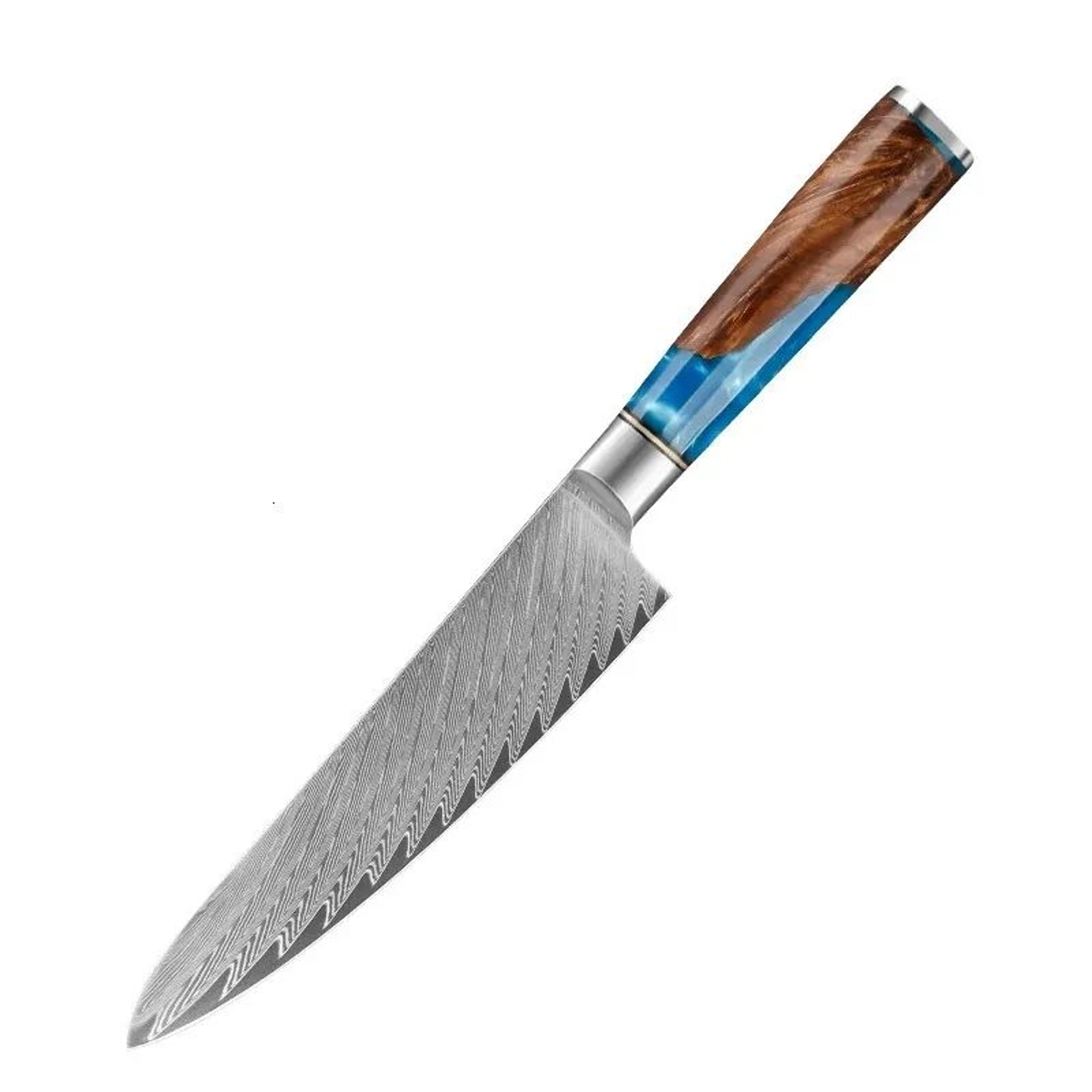 damascus steel chef knife with core and ergonomic resin handle