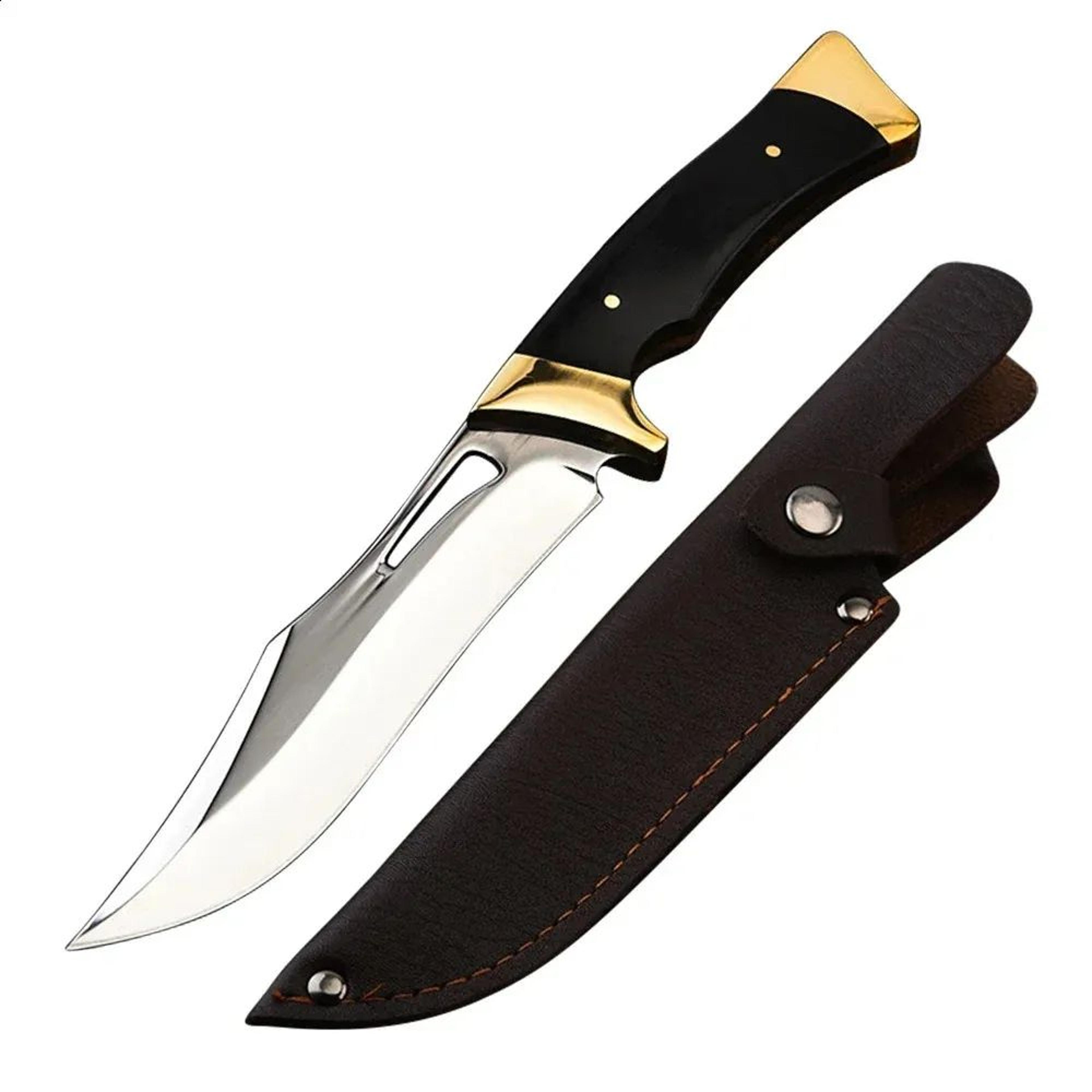 hand forged butcher knife with stainless steel blade and wooden handle