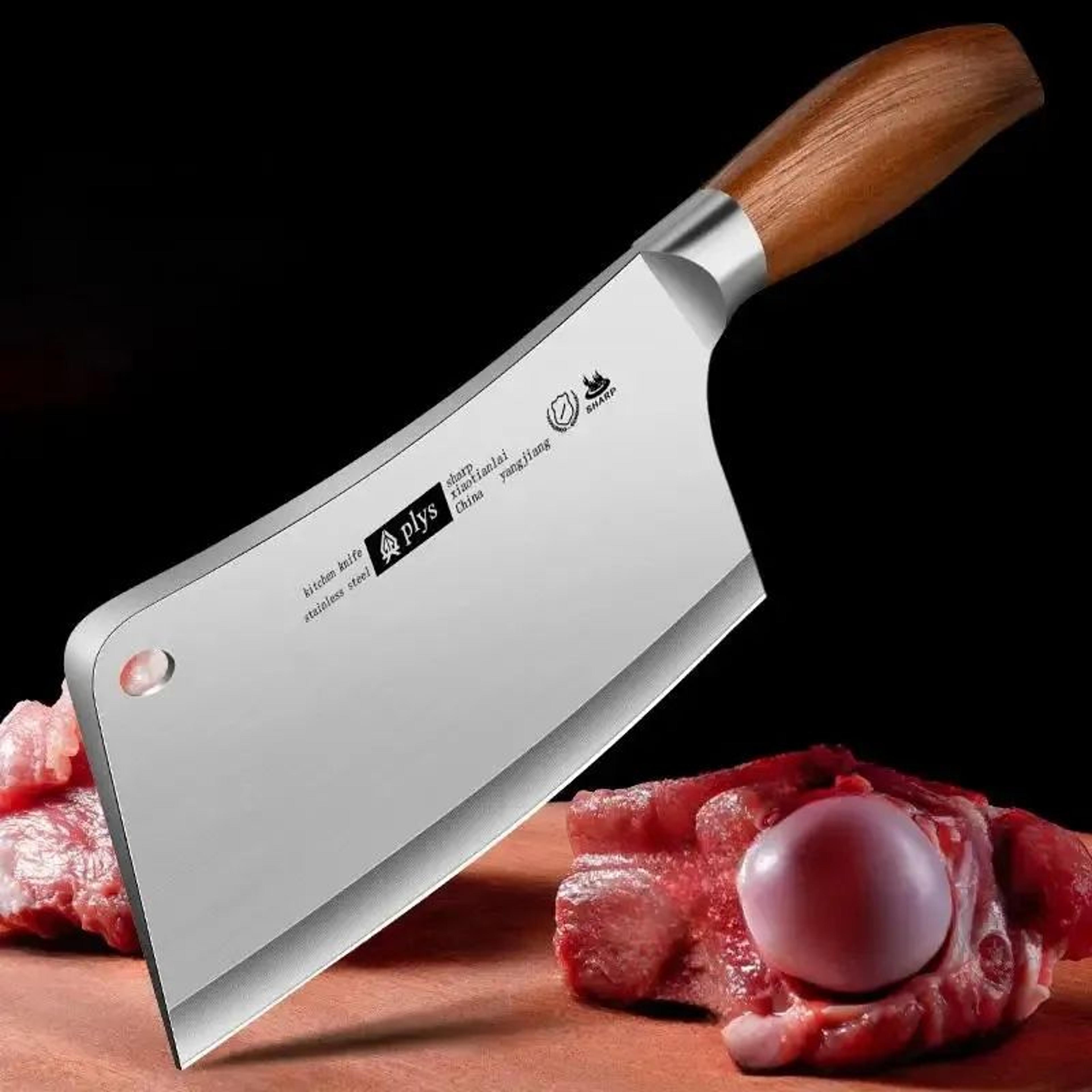 heavy duty meat cleaver knife with hand forged stainless steel blade and wooden handle