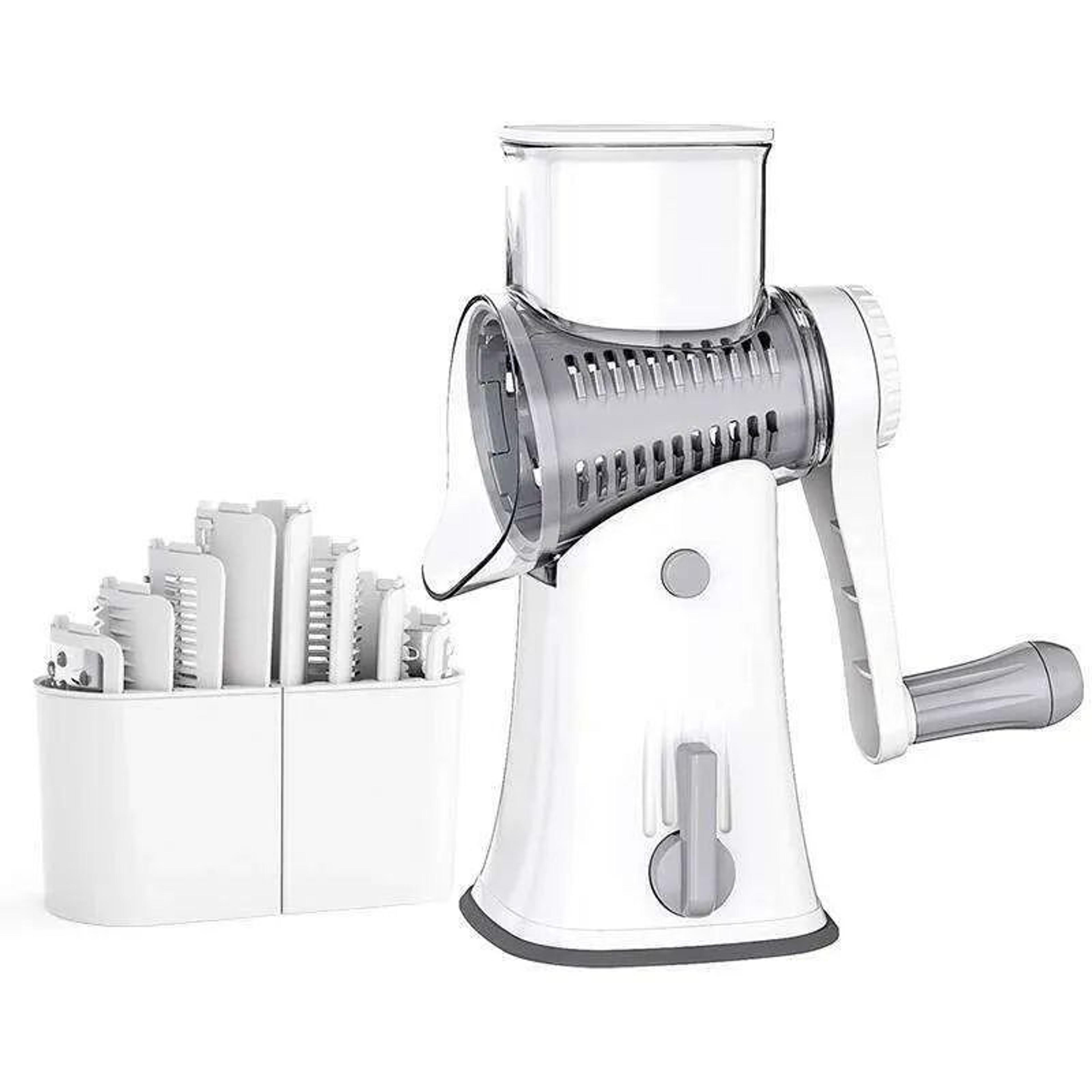 rotary cheese grater and vegetable slicer with stainless steel blades