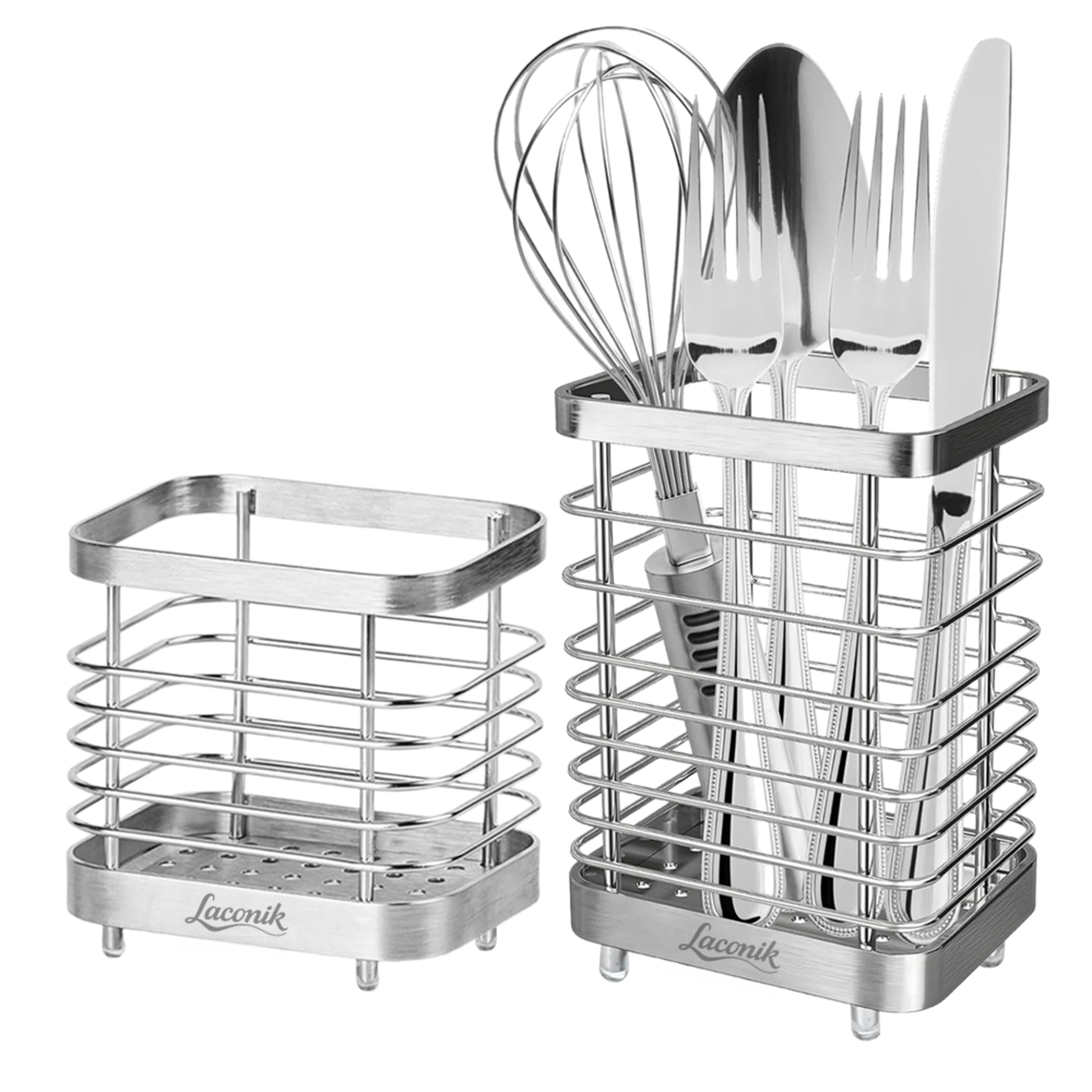 stainless steel utensil holder for kitchen counter cutlery and flatware storage