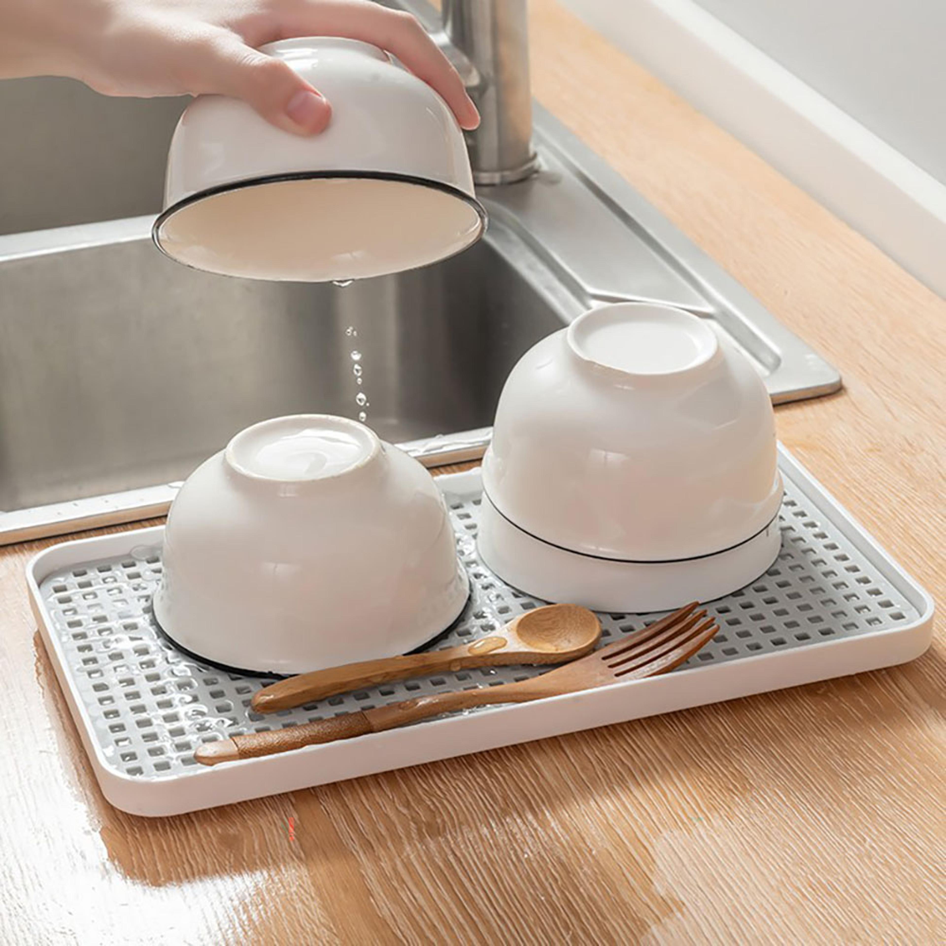 double layer dish drying rack with cutlery rack and draining tray