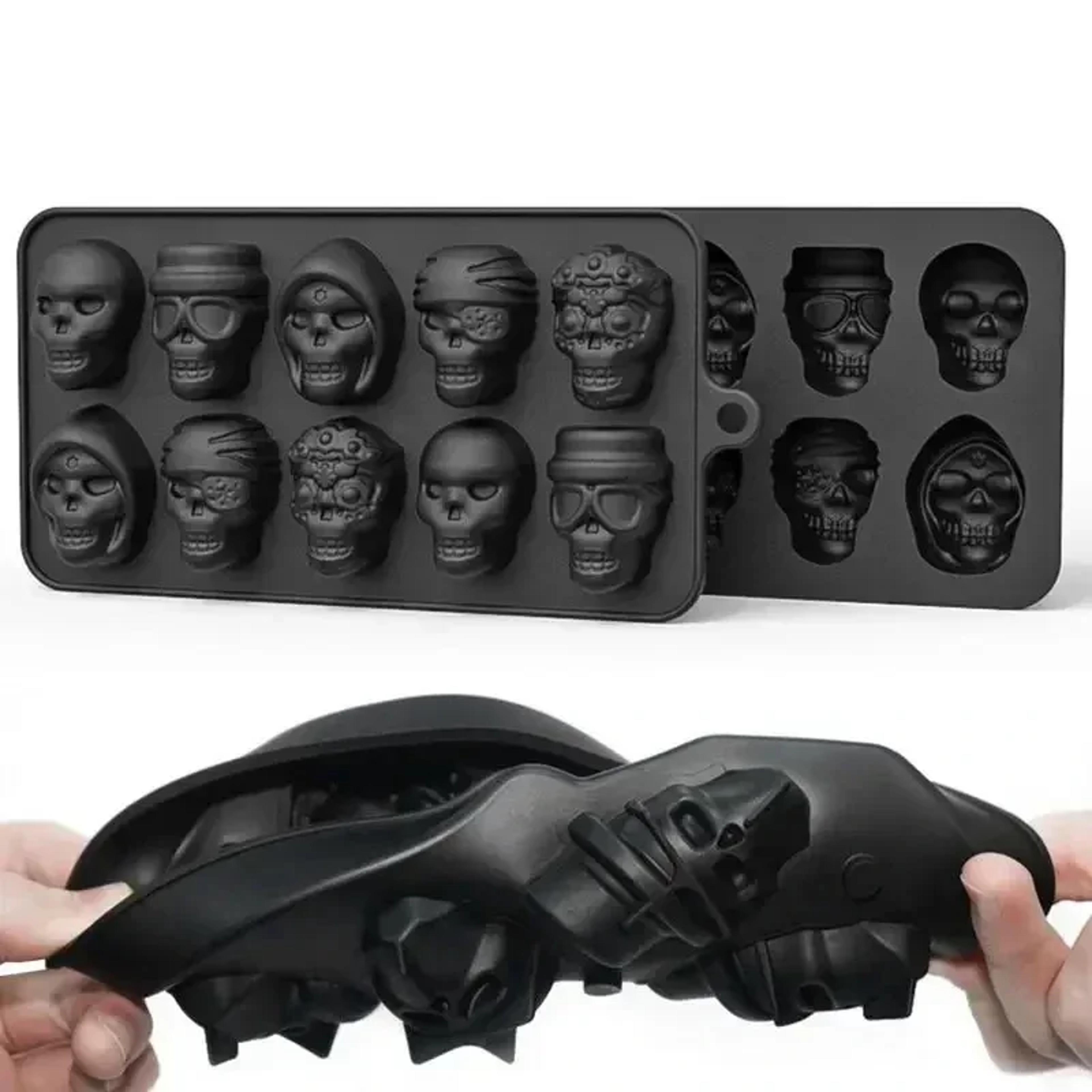 skull ice cube mold silicone tray for halloween drinks, chocolate & party treats