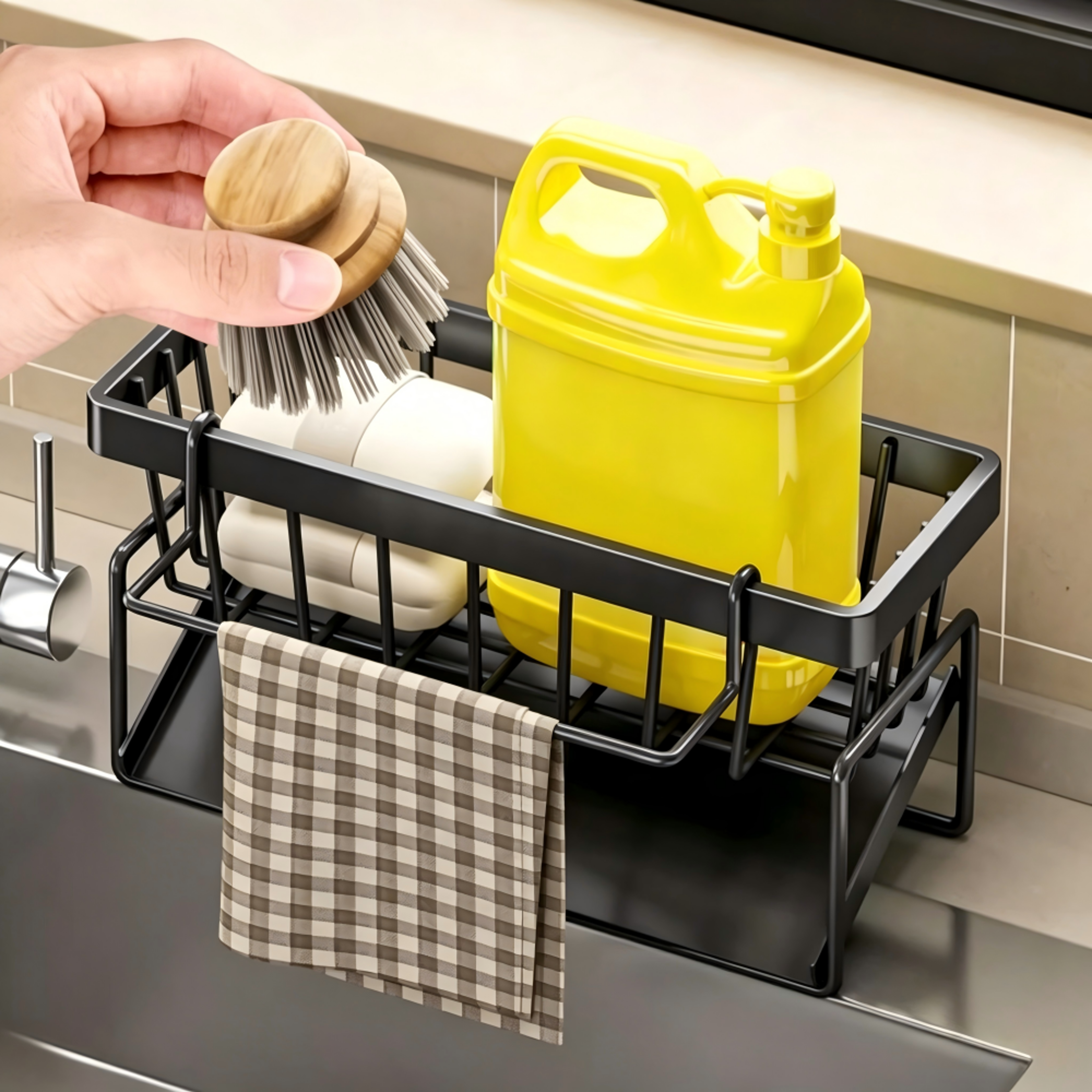 tap mounted sink organizer kitchen storage shelf with drainage rack