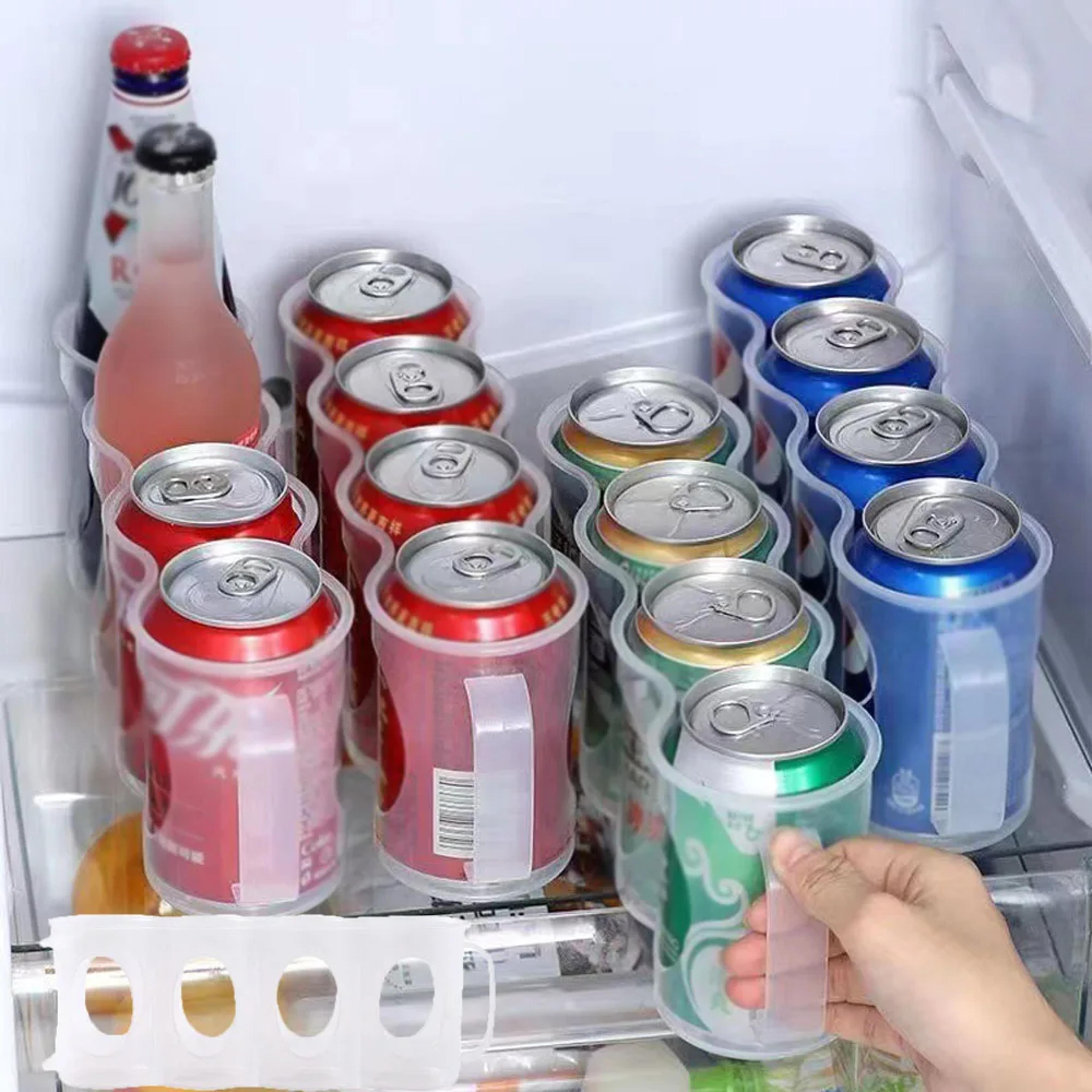 soda can organizer for fridge, refrigerator can rack with clear plastic slide storage