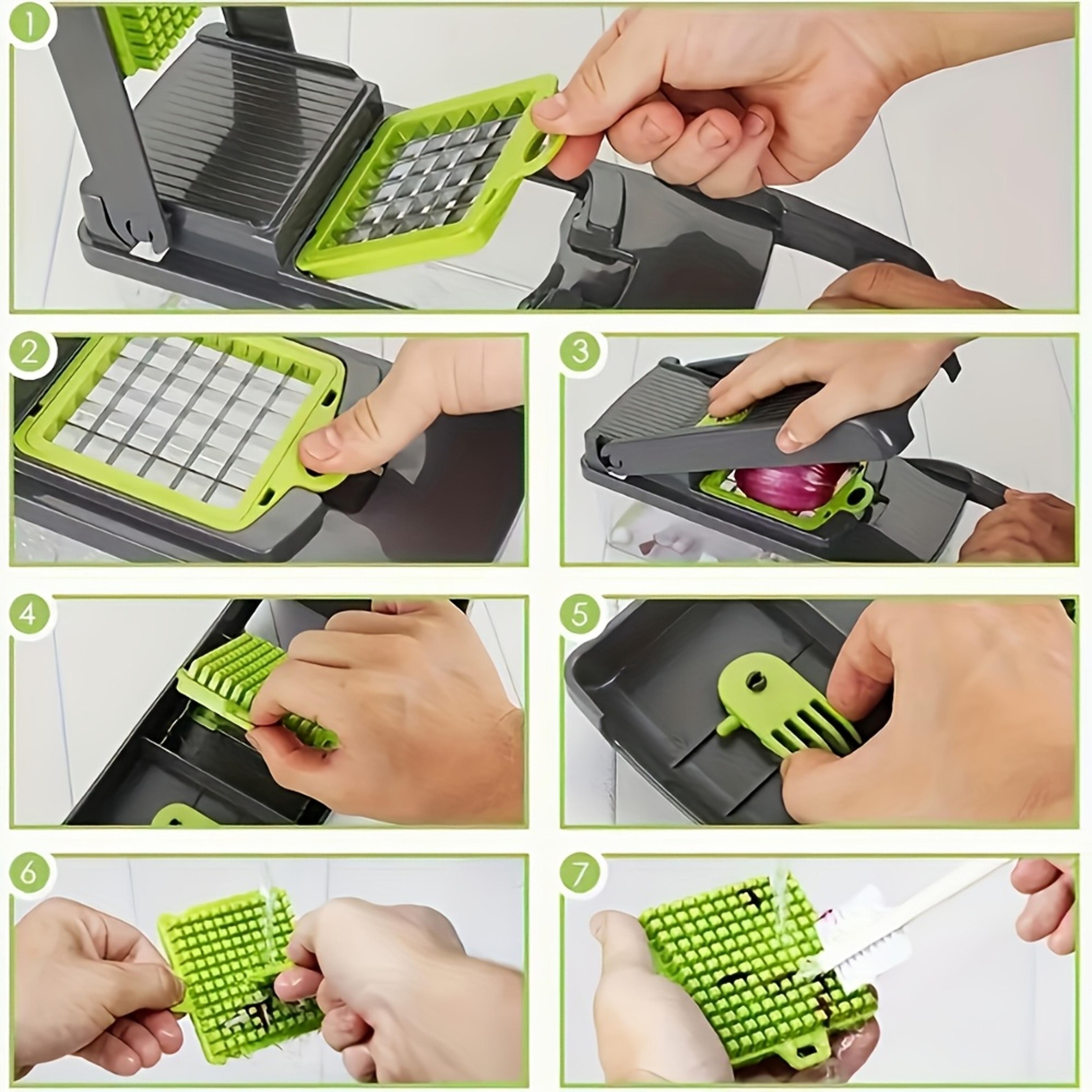 vegetable chopper with container and stainless steel blades