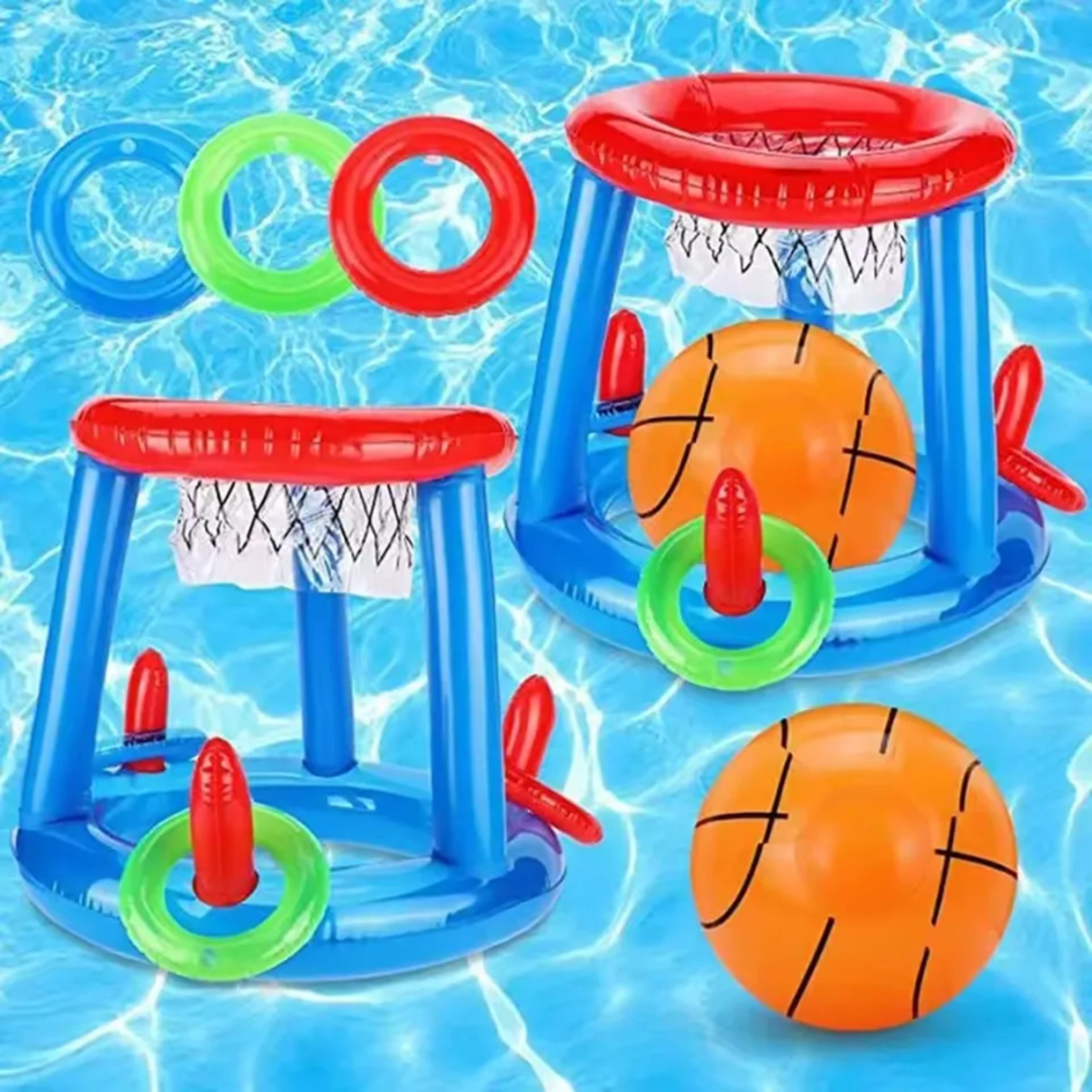 inflatable pool toy basketball hoop and ring toss pool game