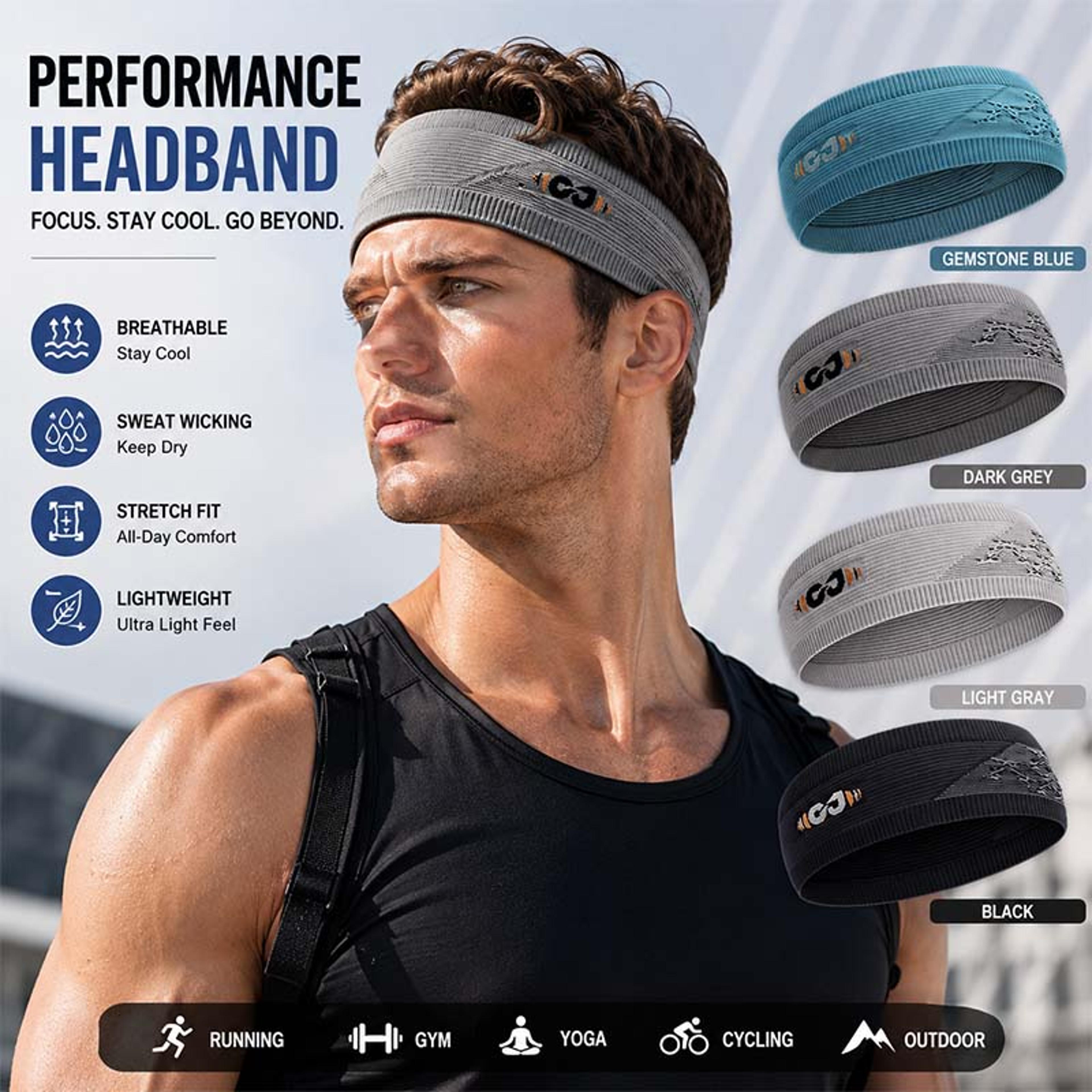 sports headband sweat wicking breathable running hair band for gym yoga cycling fitness
