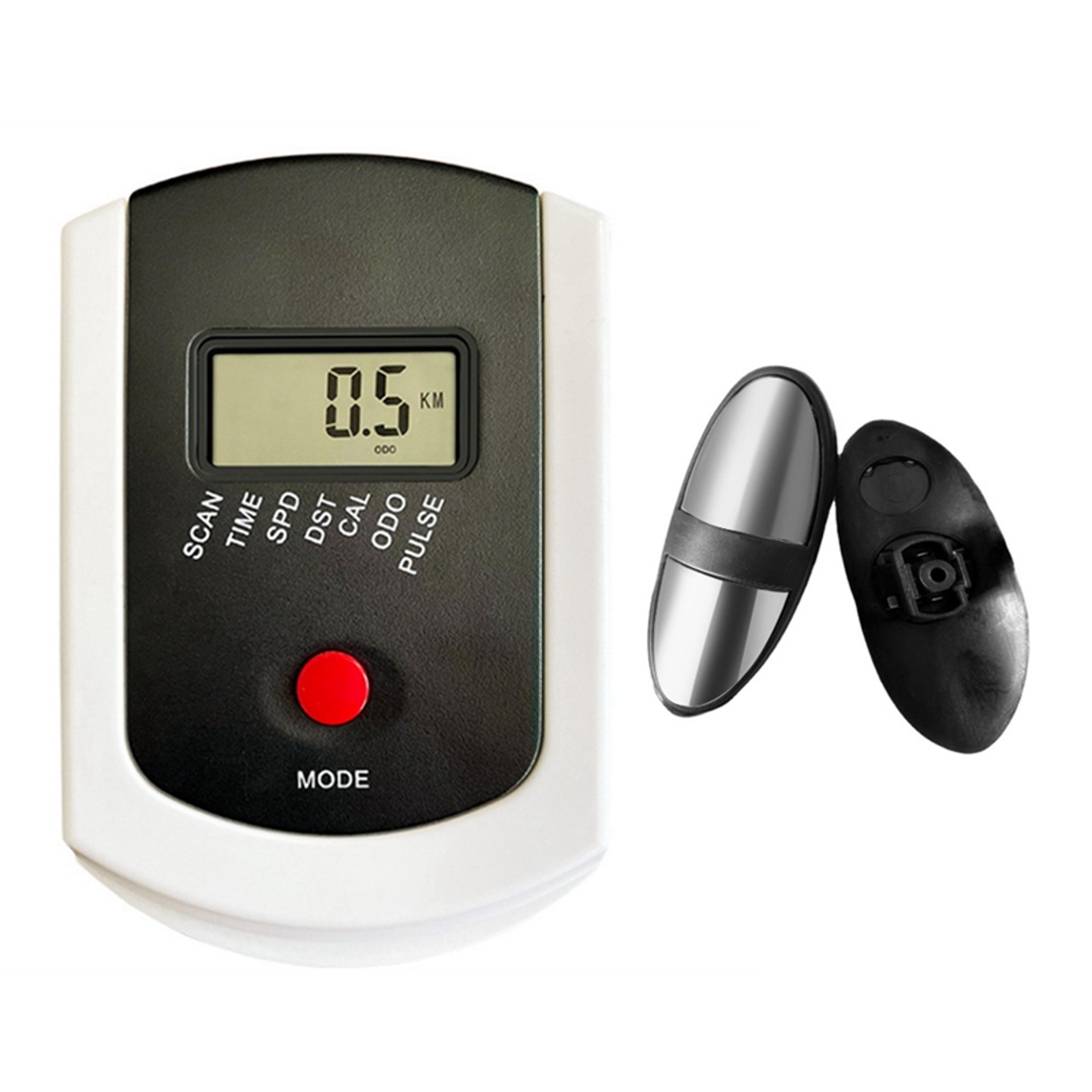 stationary bike monitor with speedometer and heart rate display