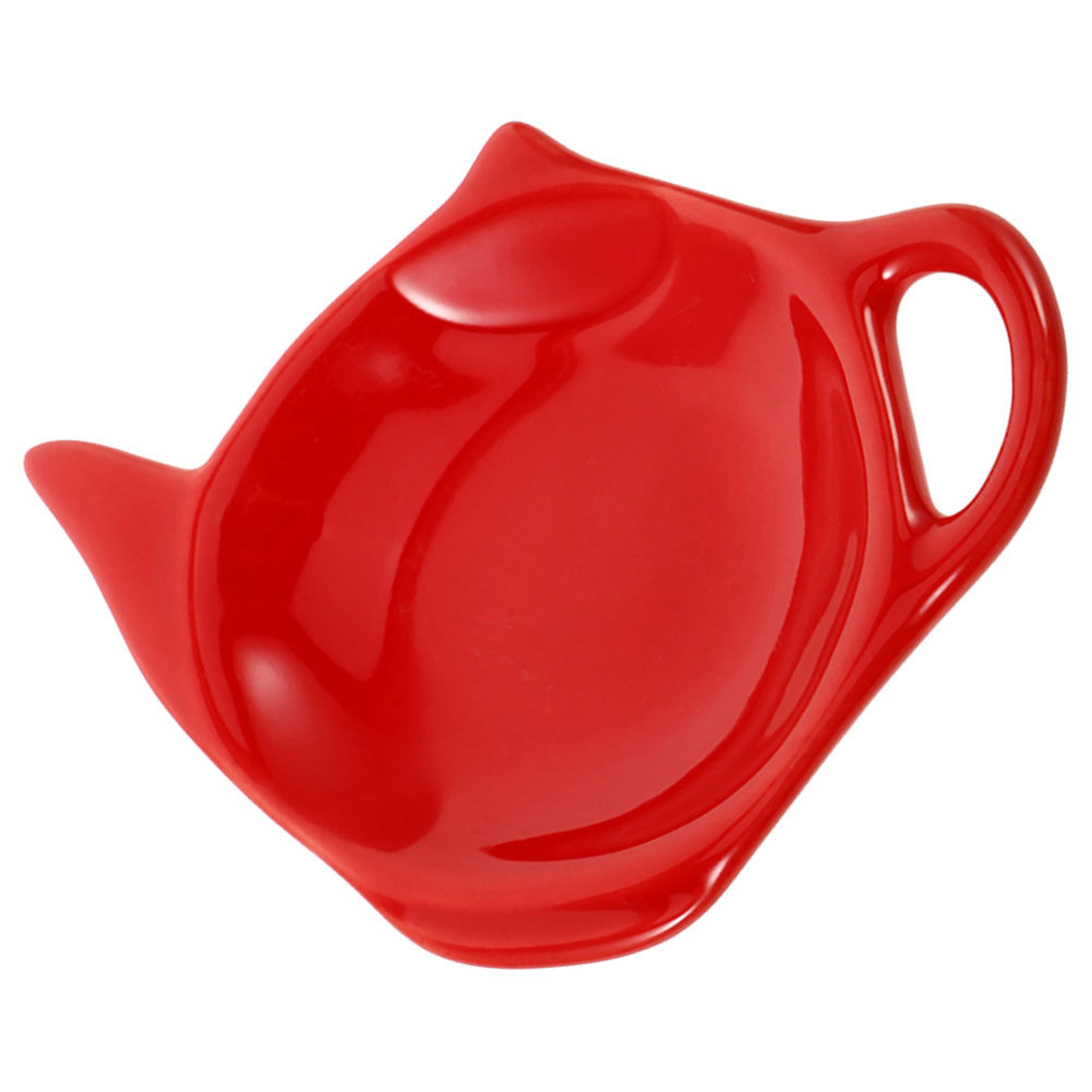 red teapot shaped ceramic tea bag saucer for stylish tea table organization