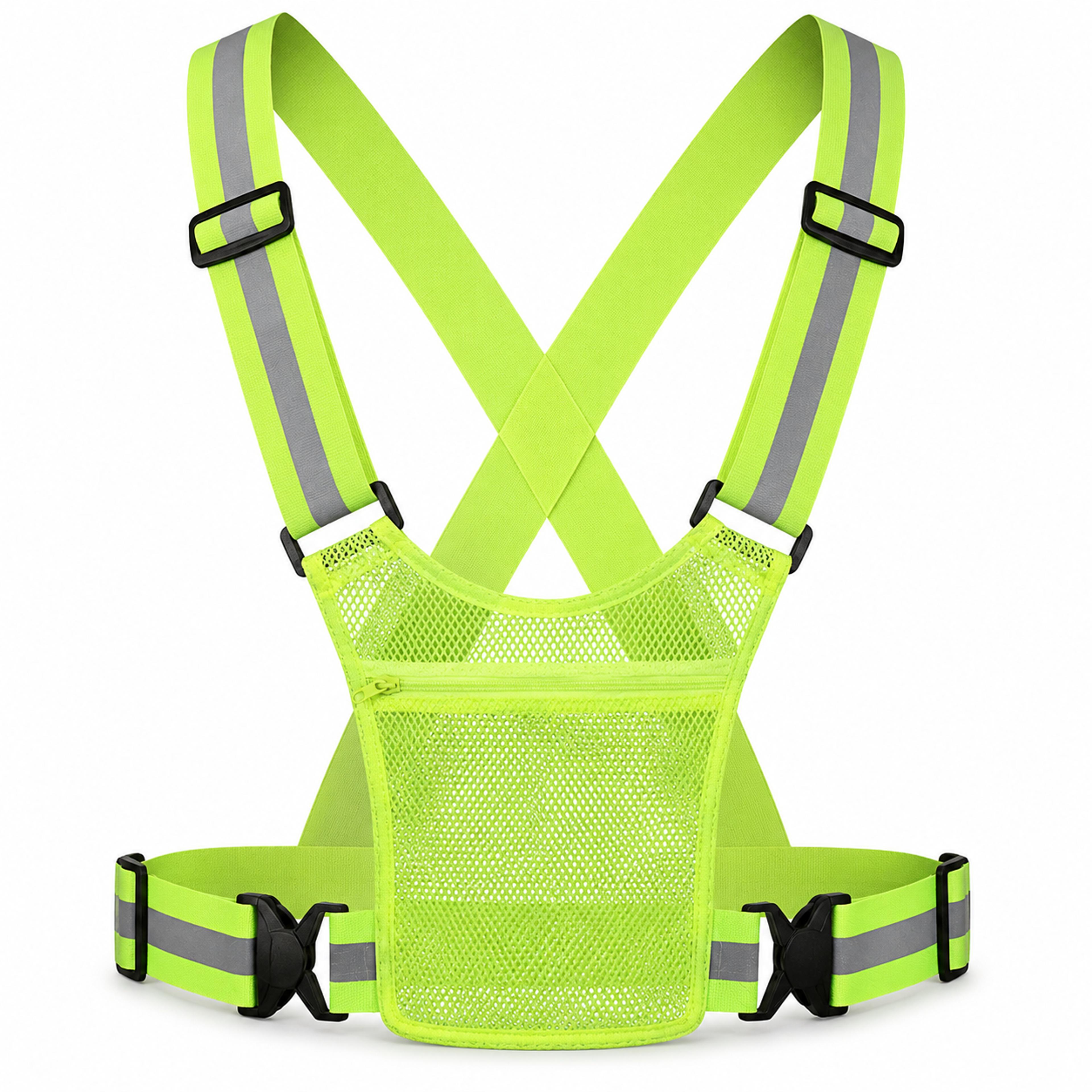 reflective running vest with phone pocket and adjustable fit