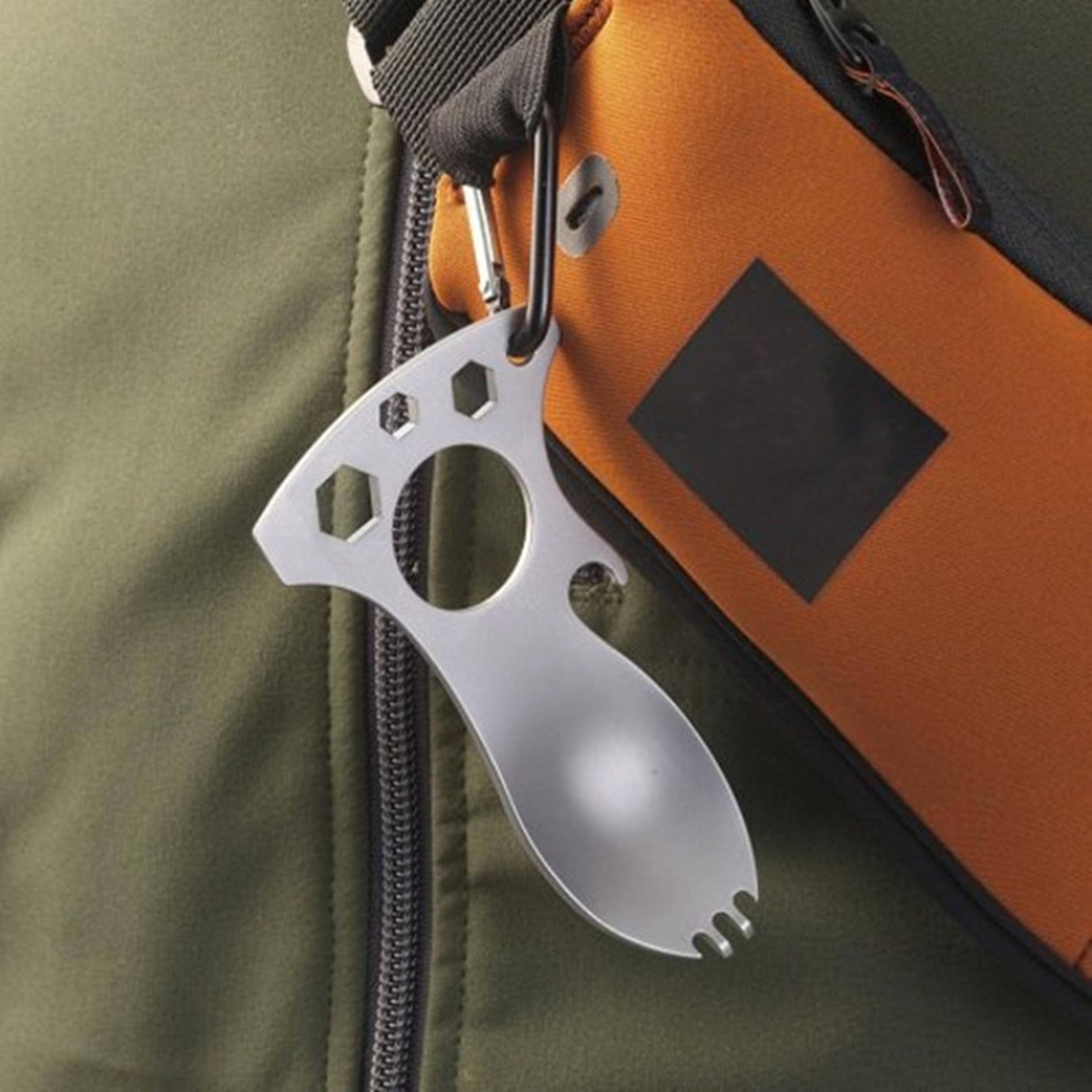 portable stainless steel edc camping fork spoon bottle opener multi tool