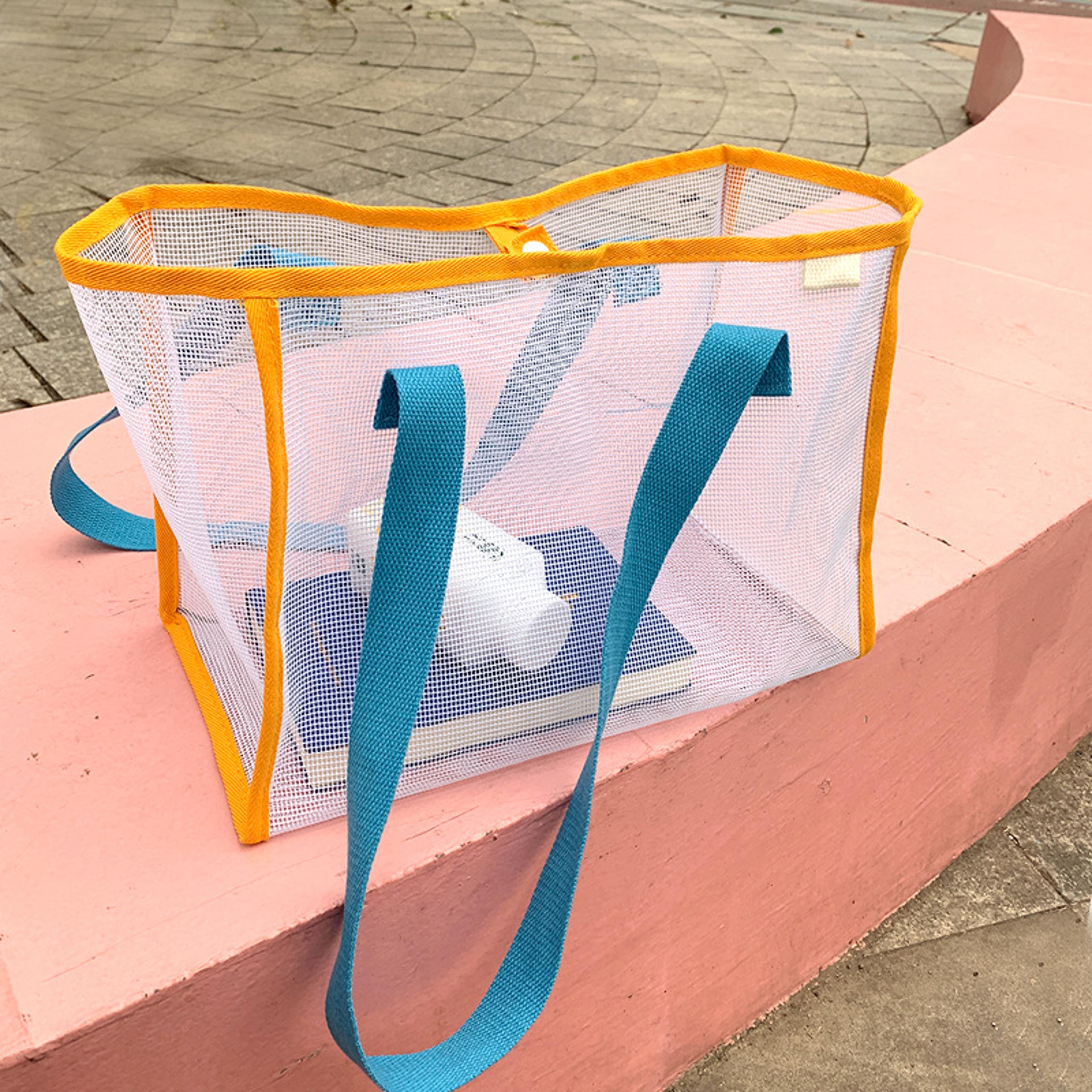large beach mesh bag sandproof tote for kids toys and summer essentials