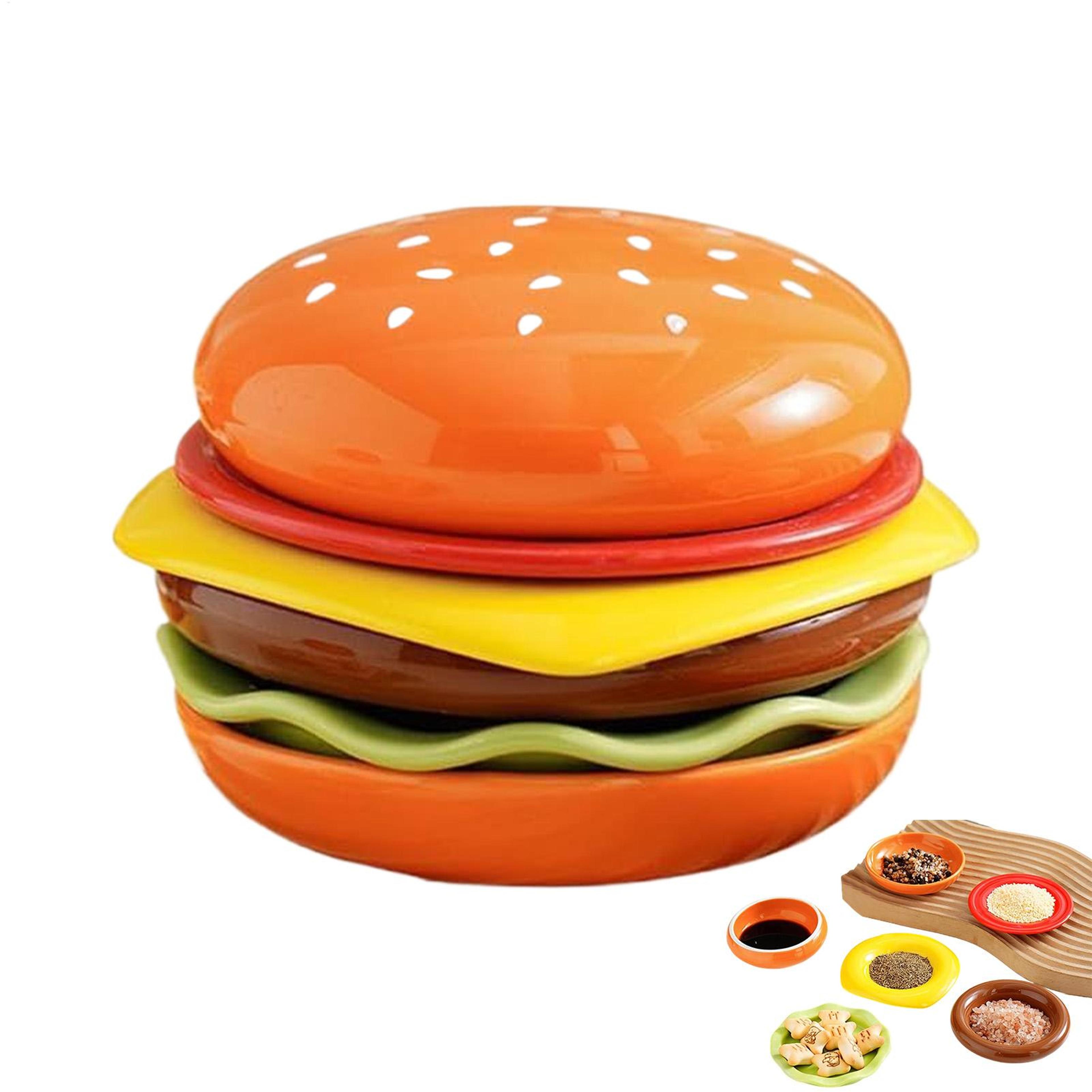 stackable hamburger plate set with sauce containers for fun kitchen dining