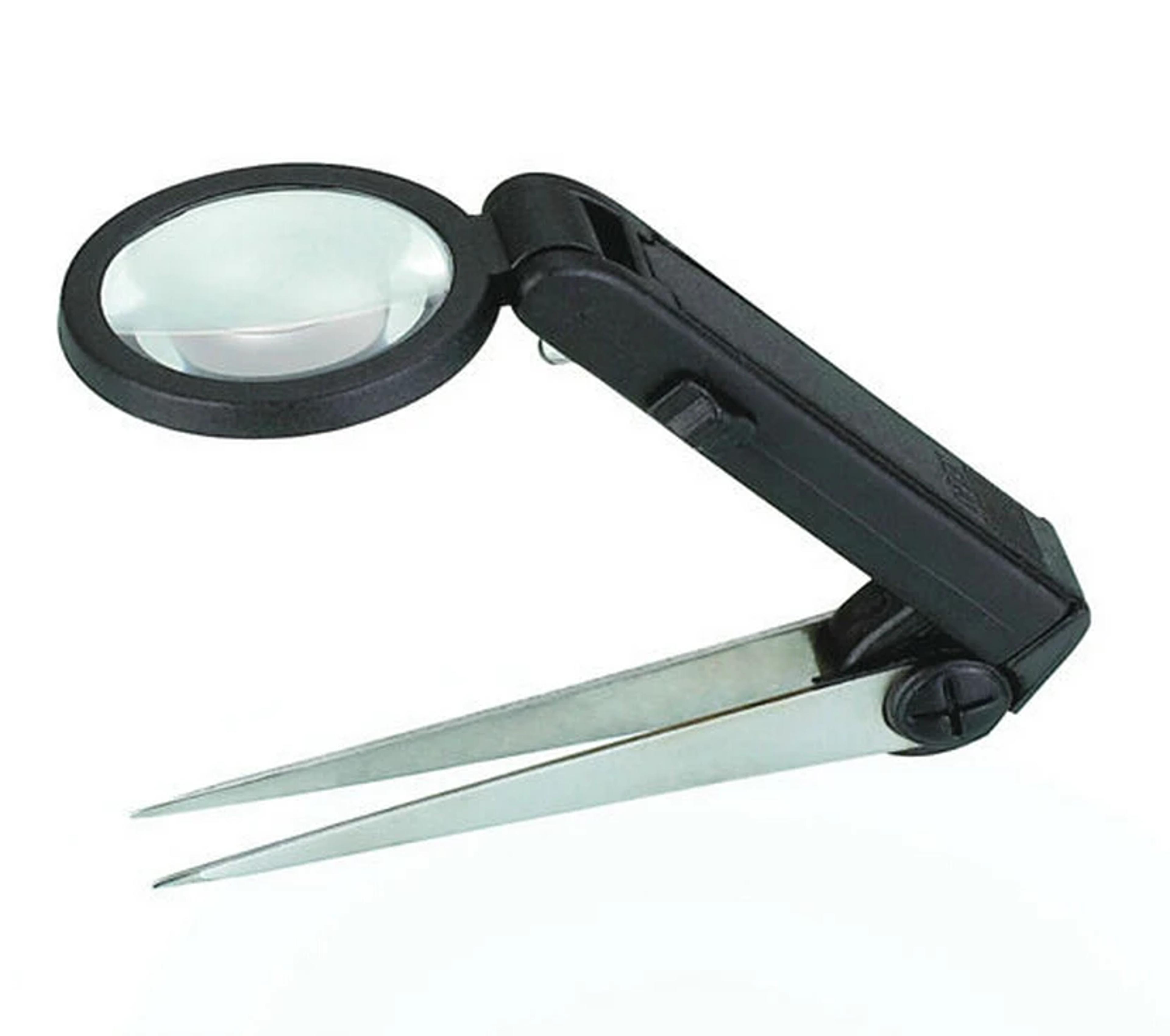 led magnifying glass with foldable eyebrow tweezers