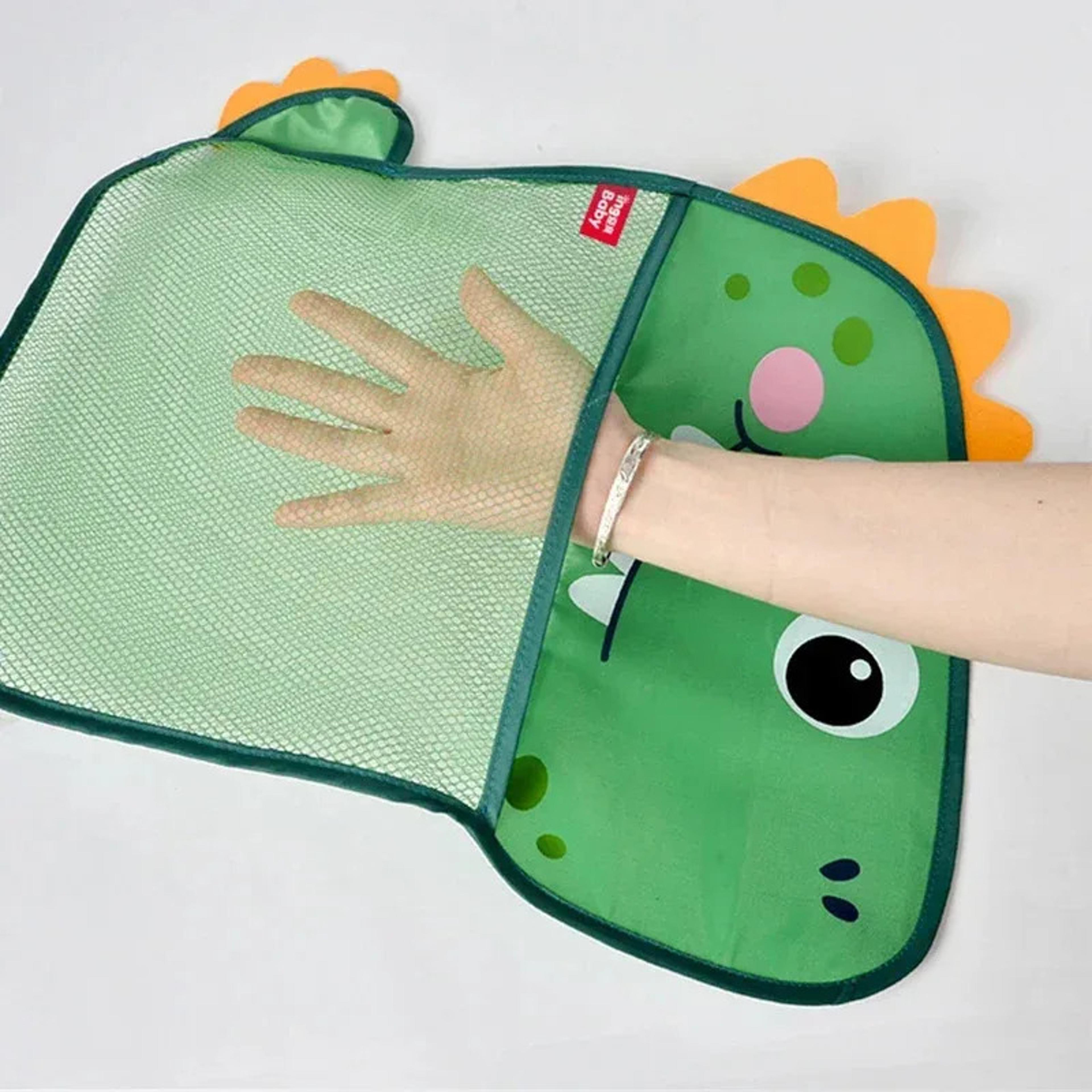 dinosaur bath toy organizer with quick dry mesh and suction cups