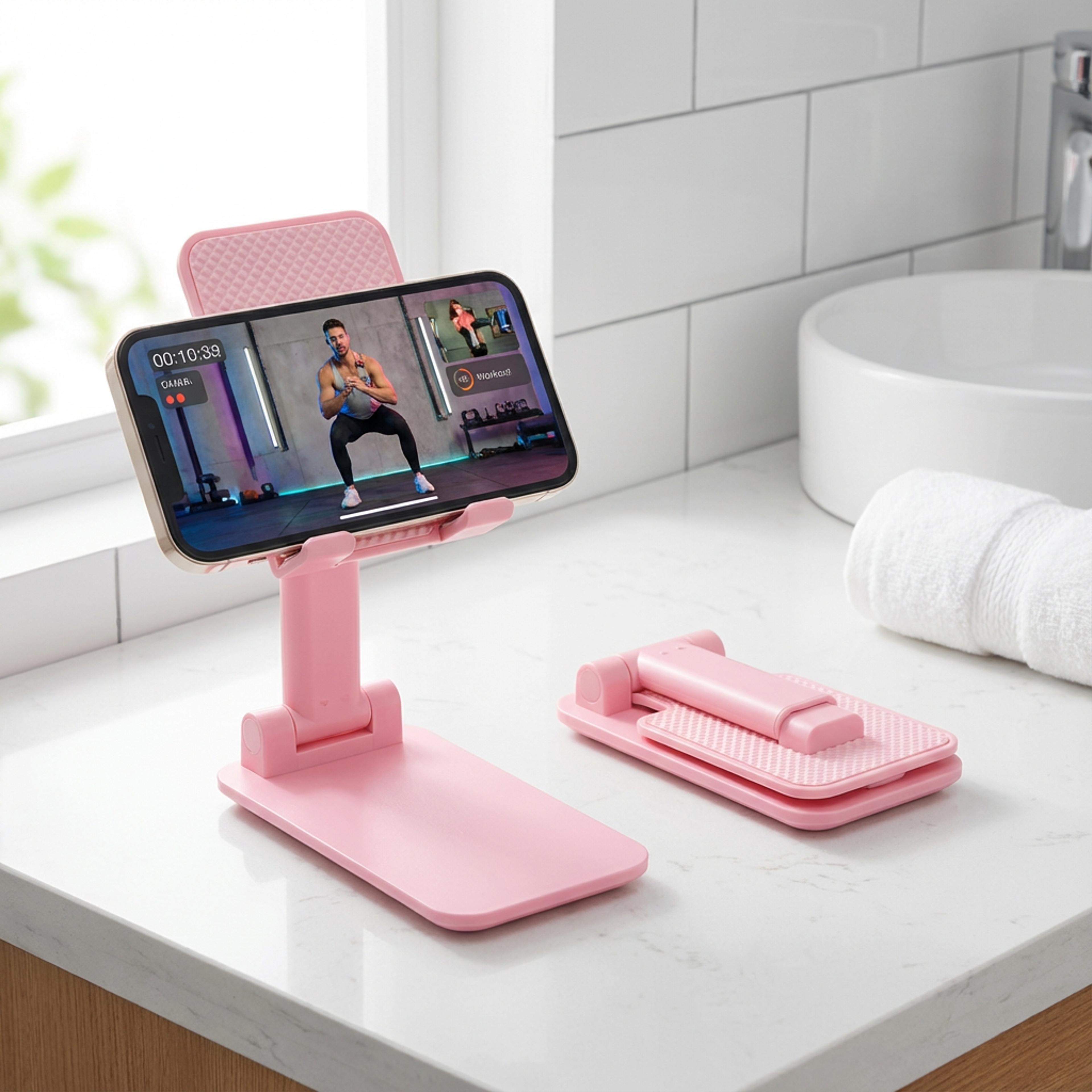 mini pink foldable phone stand for travel and desk
