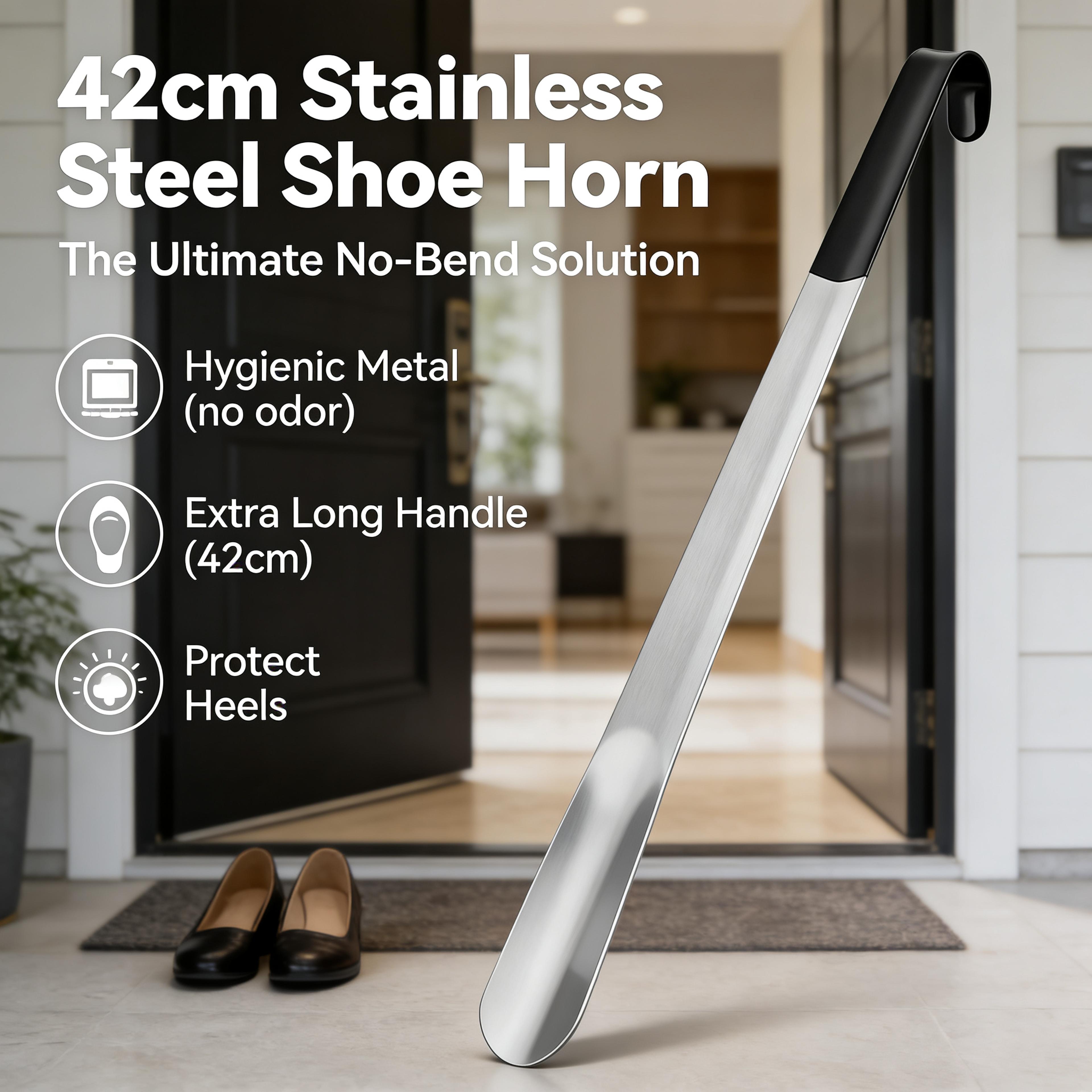 long handle shoe horn easy shoe wearing with ergonomic metal grip