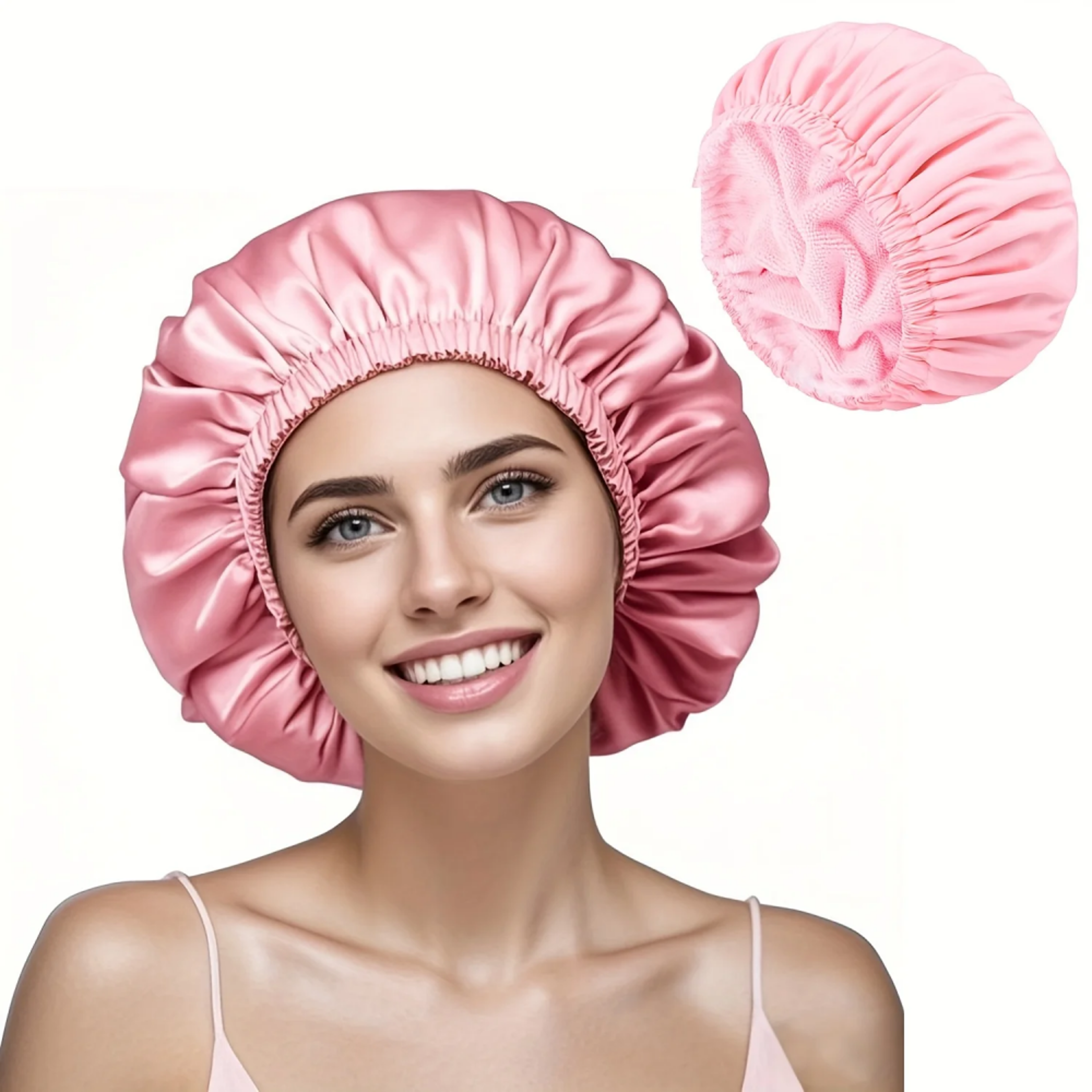 reusable waterproof shower cap with microfiber hair drying towel for women