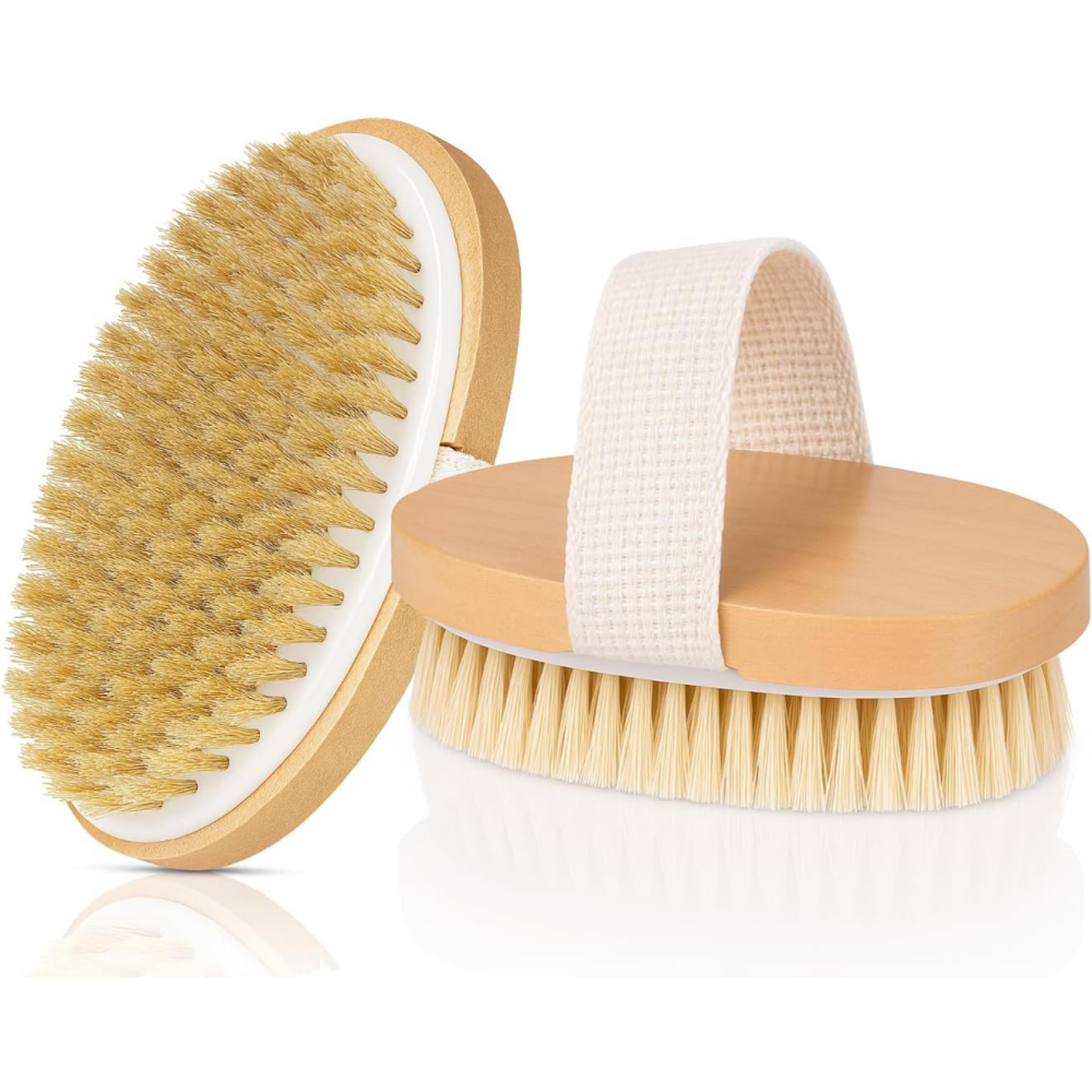 natural boar bristle body brush with bamboo back scrubber