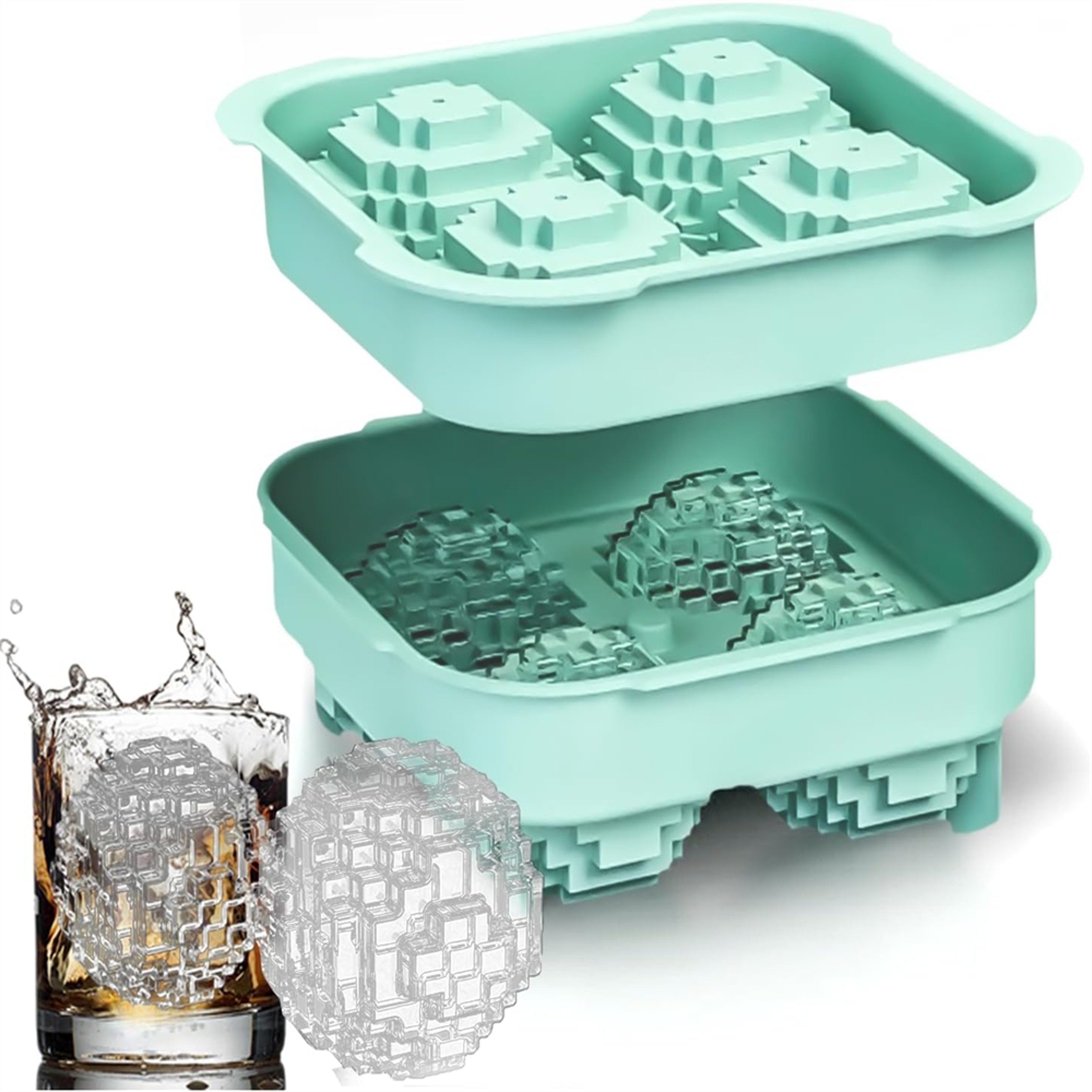slow melt silicone ice cube mold with lid for whiskey and cocktails