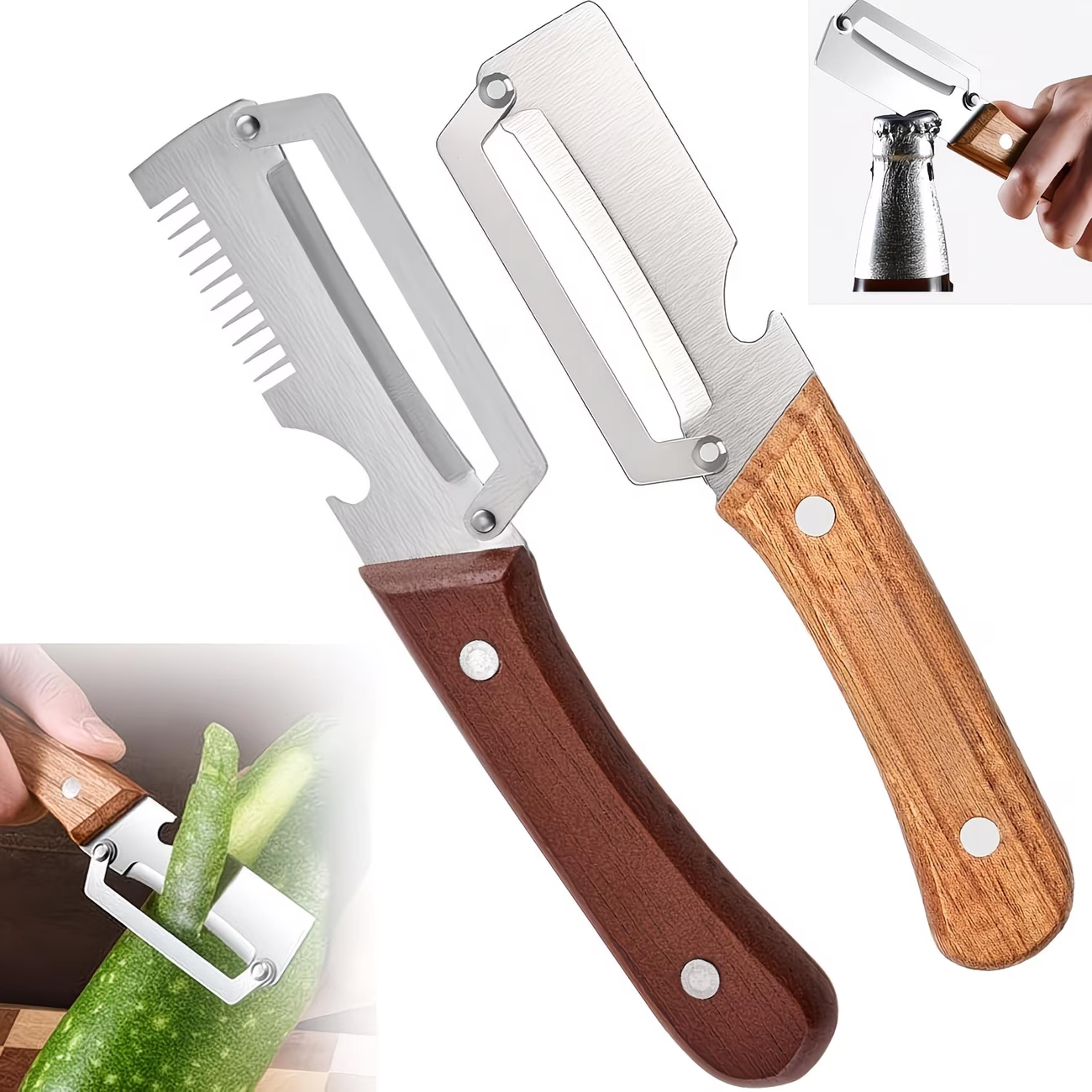 multifunctional wooden handle vegetable peeler with bottle opener kitchen tool