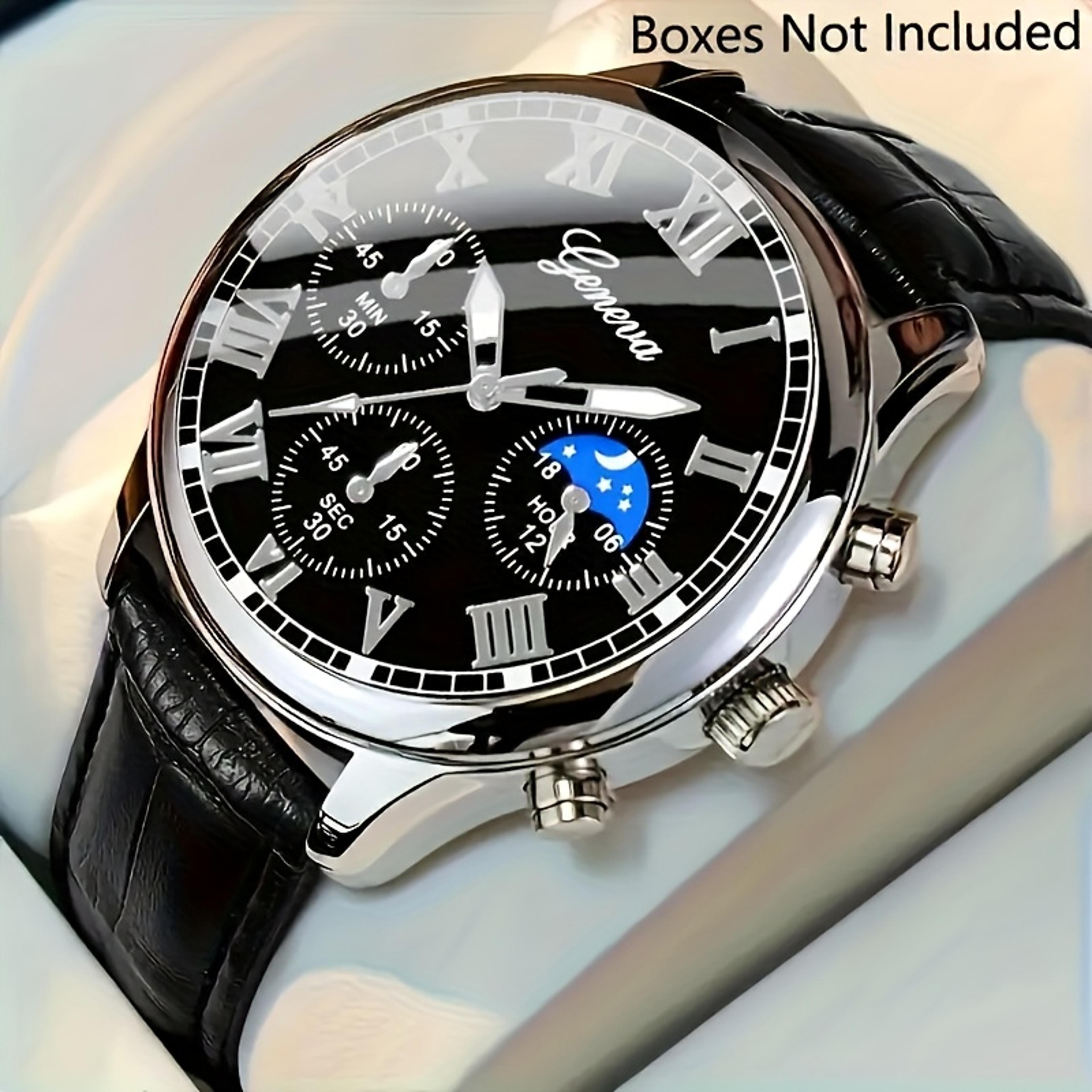 mens business casual quartz watch with pu leather strap fashion wristwatch