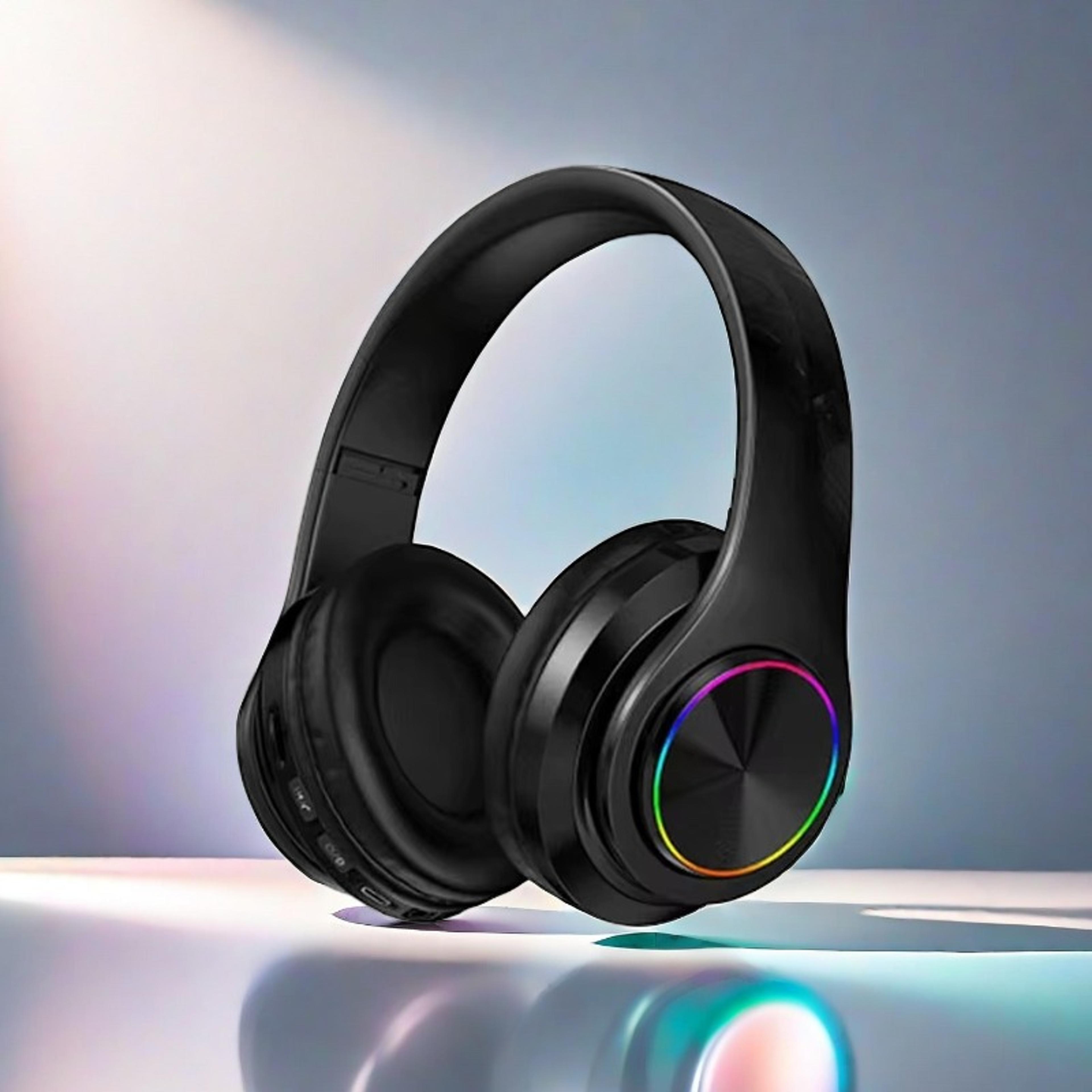 bluetooth headphones with rgb lighting noise cancelling foldable stereo headset