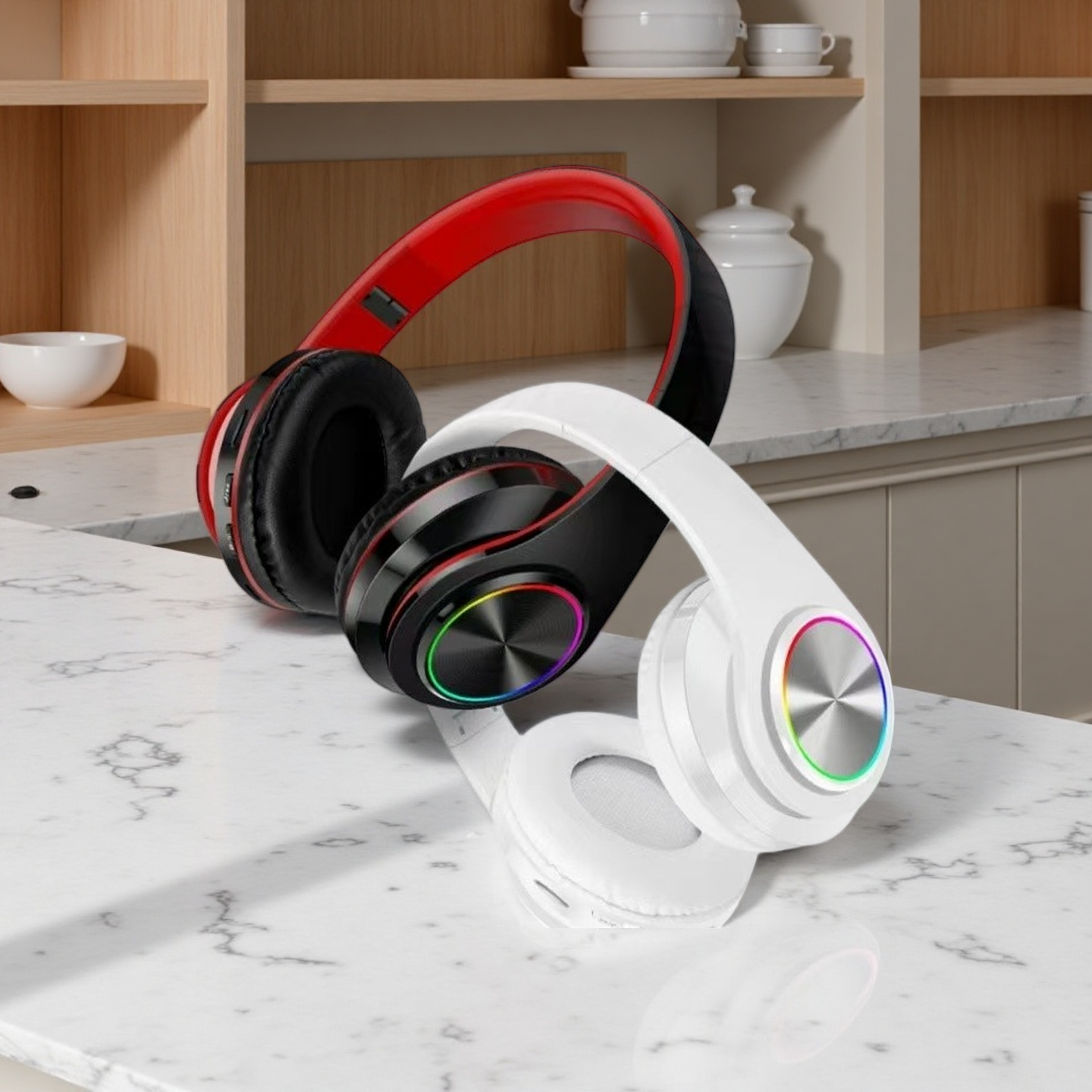 bluetooth headphones with rgb lighting noise cancellation over ear stereo headset