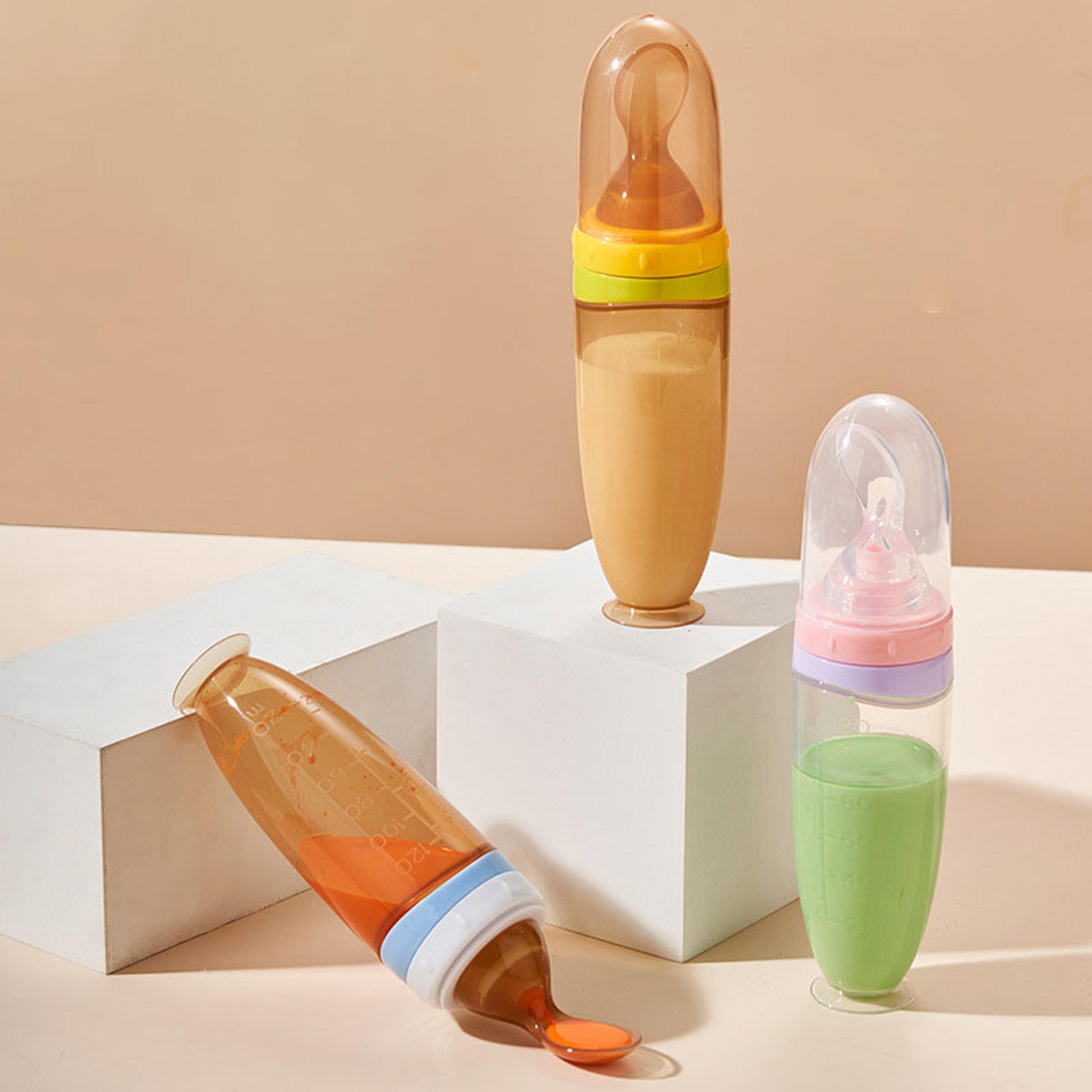 silicone baby feeder bottle with dispensing spoon for easy feeding