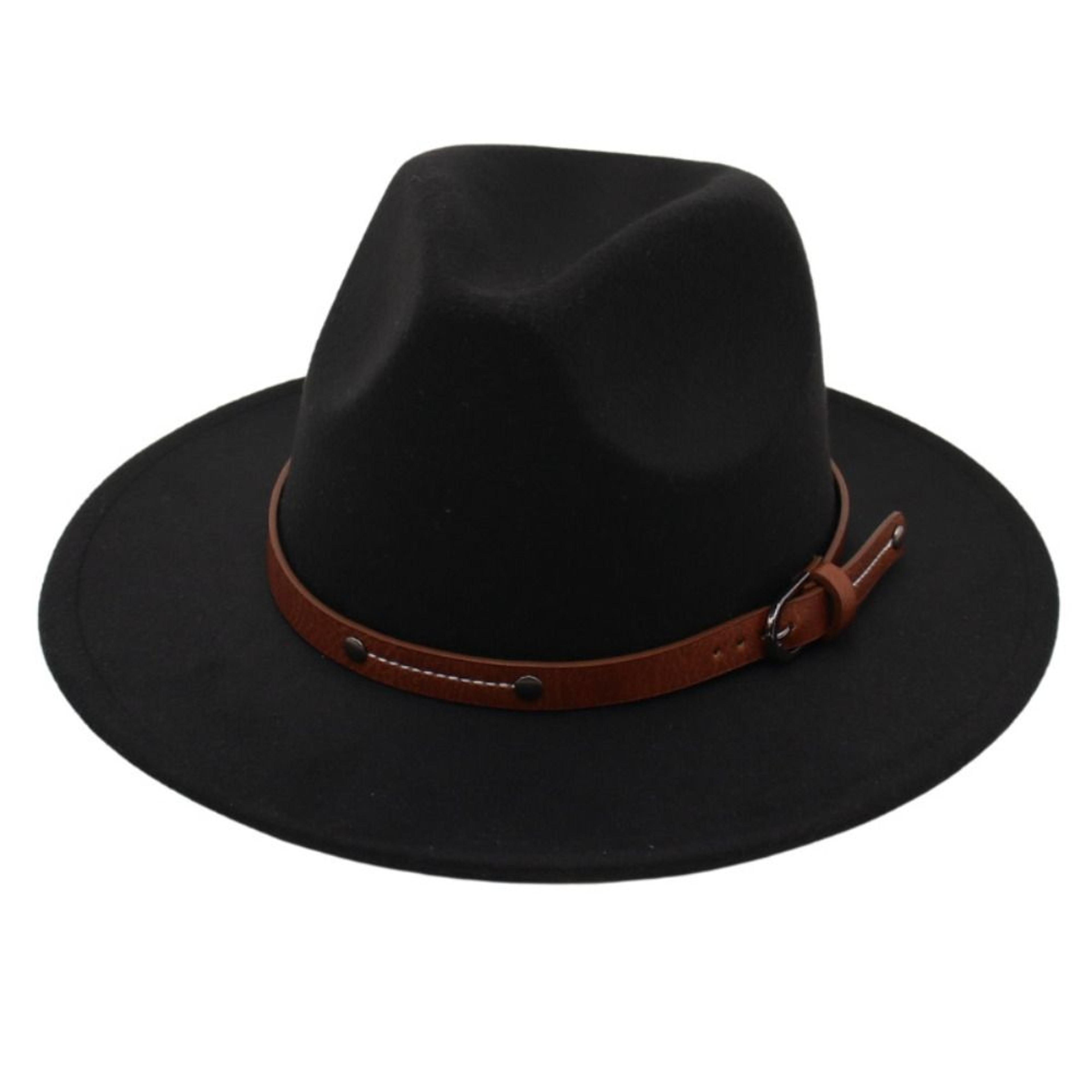 vintage wide brim felt fedora hat with belt buckle for men women