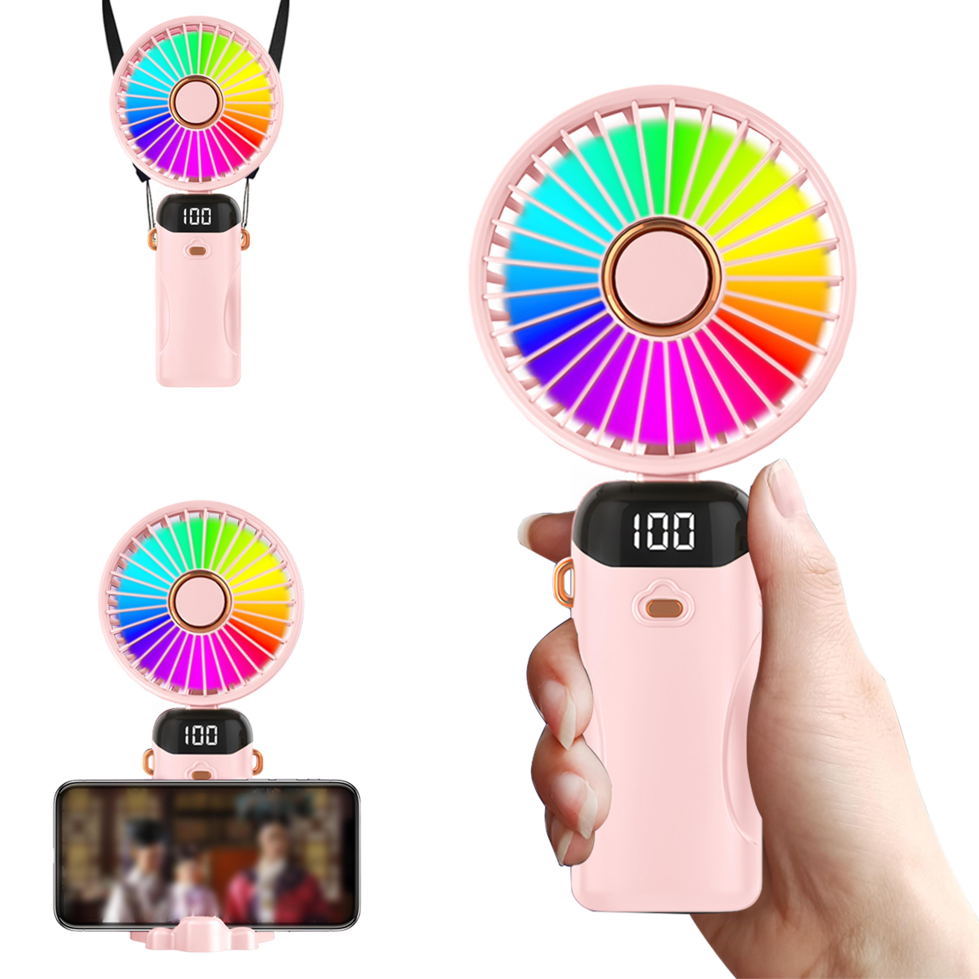 portable foldable handheld fan with led light usb rechargeable mini cooling fan