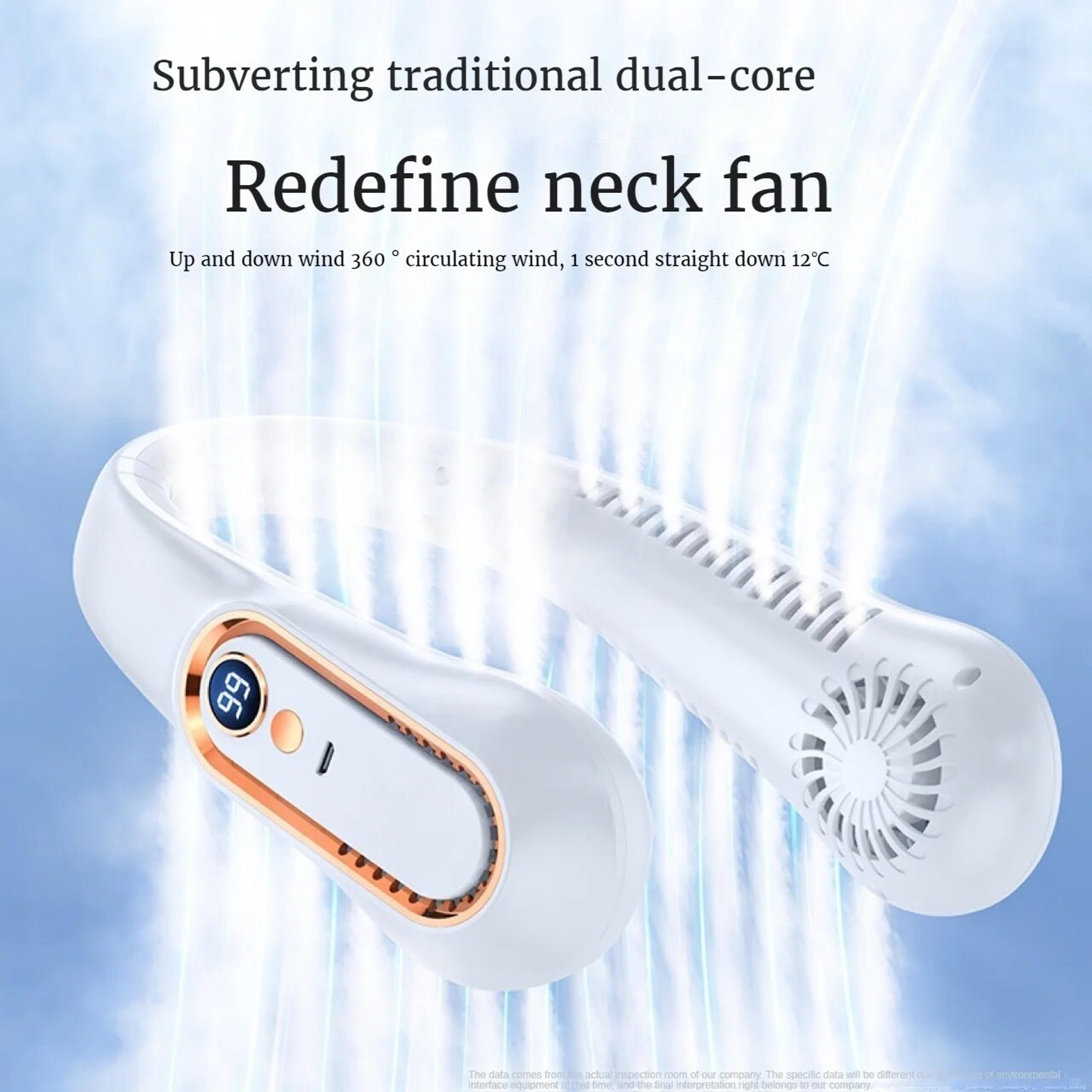 portable usb rechargeable neck fan with digital display hands free cooling fan