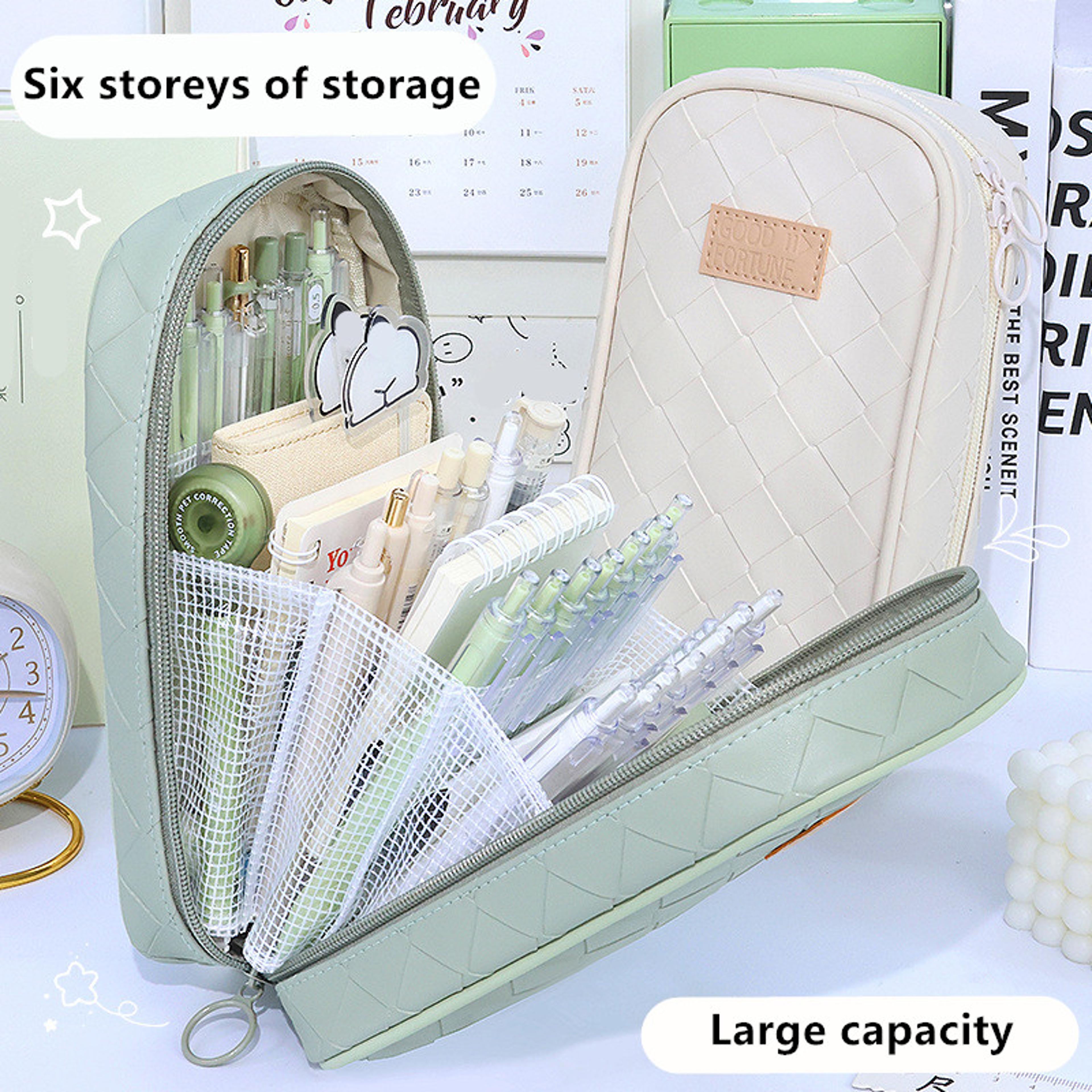 large capacity pu leather pencil bag organizer for students and office supplies