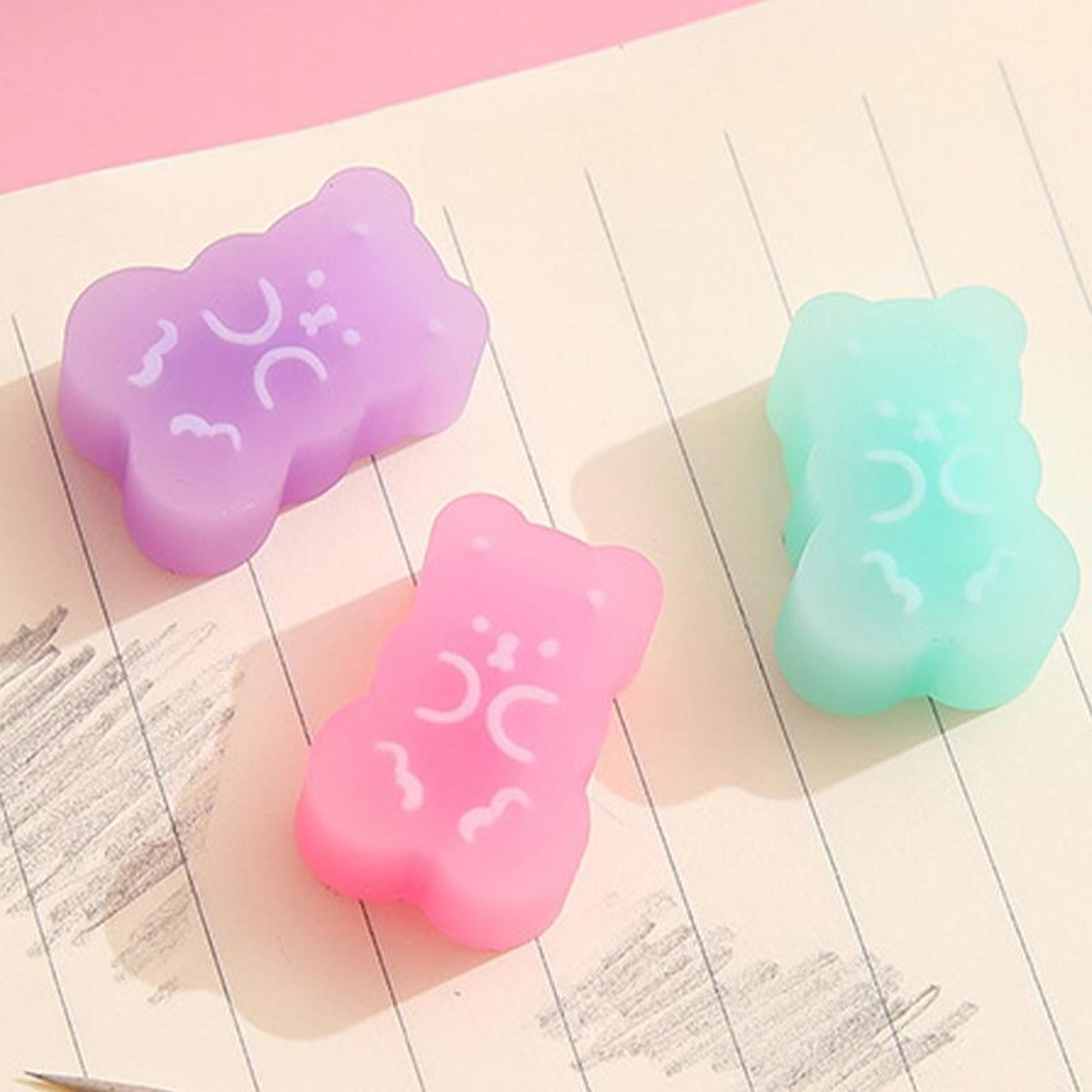 cute bear jelly color erasers set for kids school writing supplies