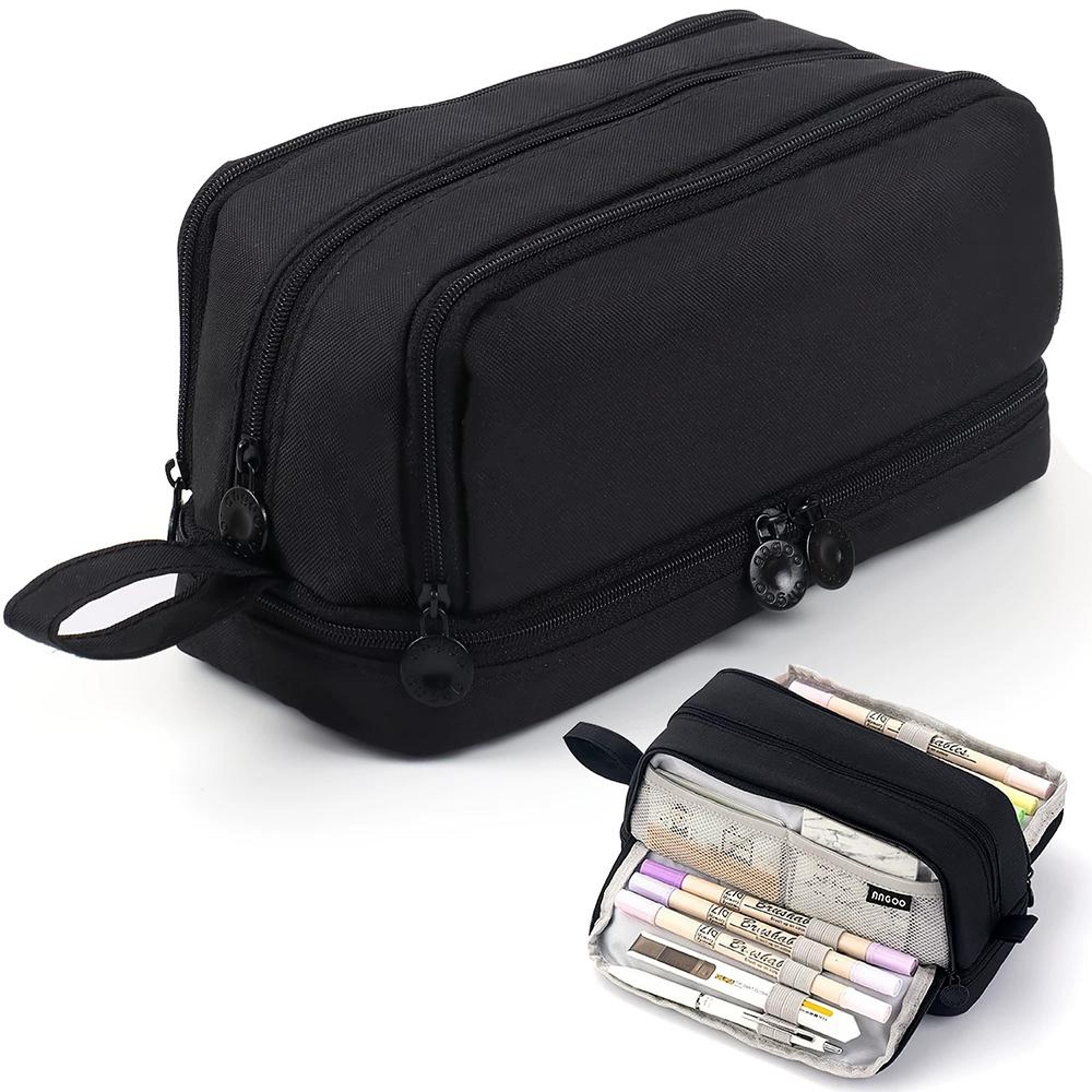 high capacity canvas pencil bag layer organizer case for school office and travel