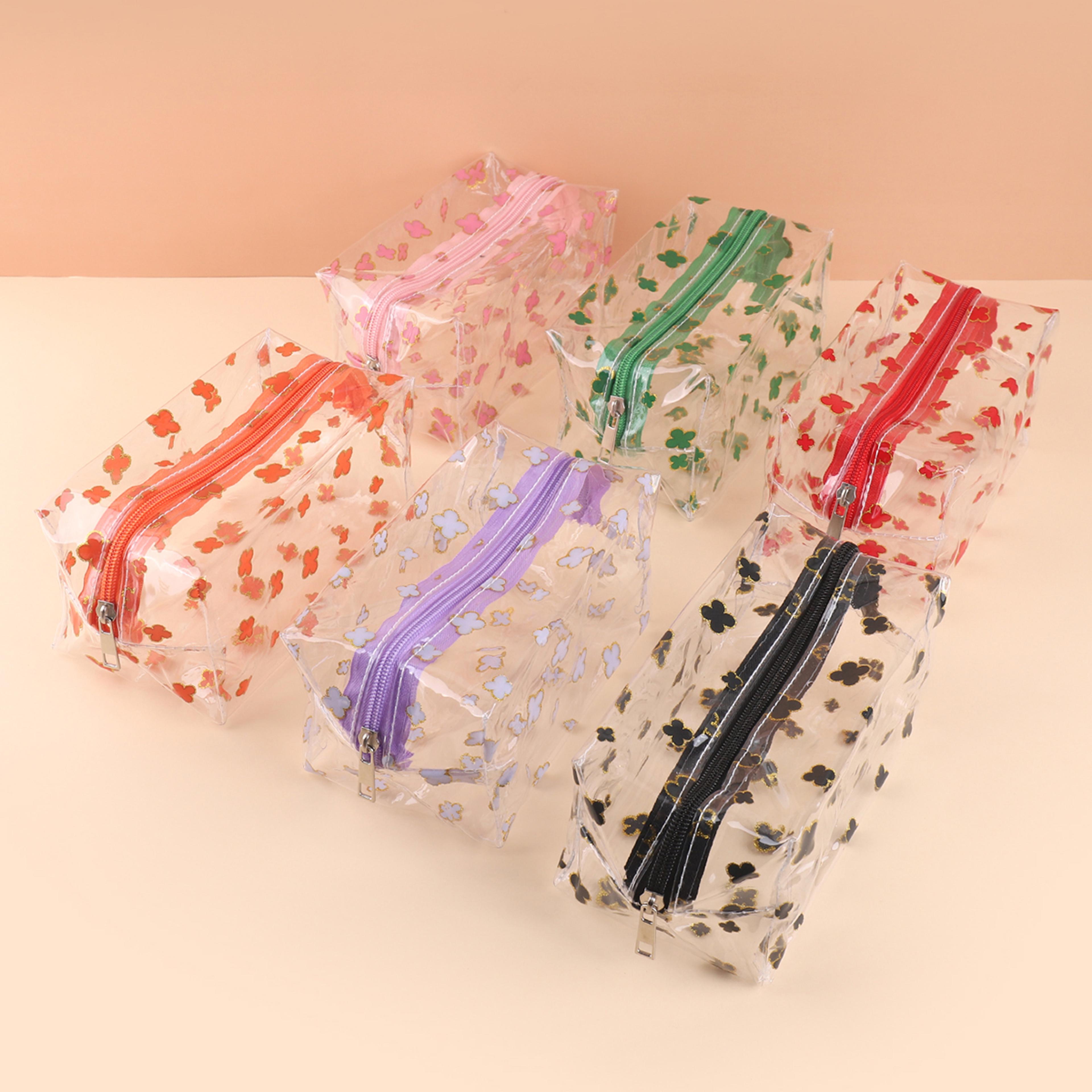clear glitter four leaf clover waterproof pencil case makeup organizer pouch