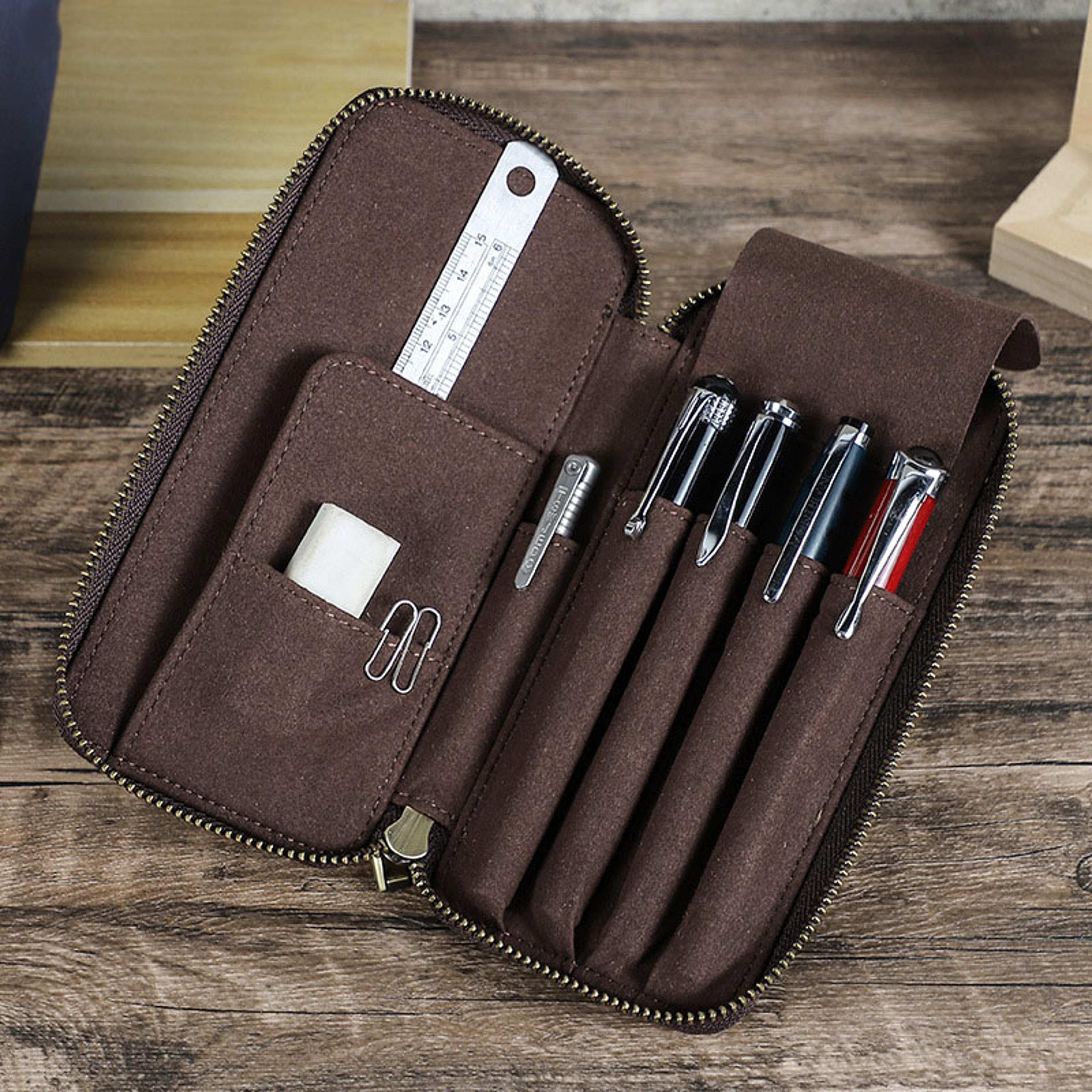 genuine leather pencil case slot handmade fountain pen organizer bag