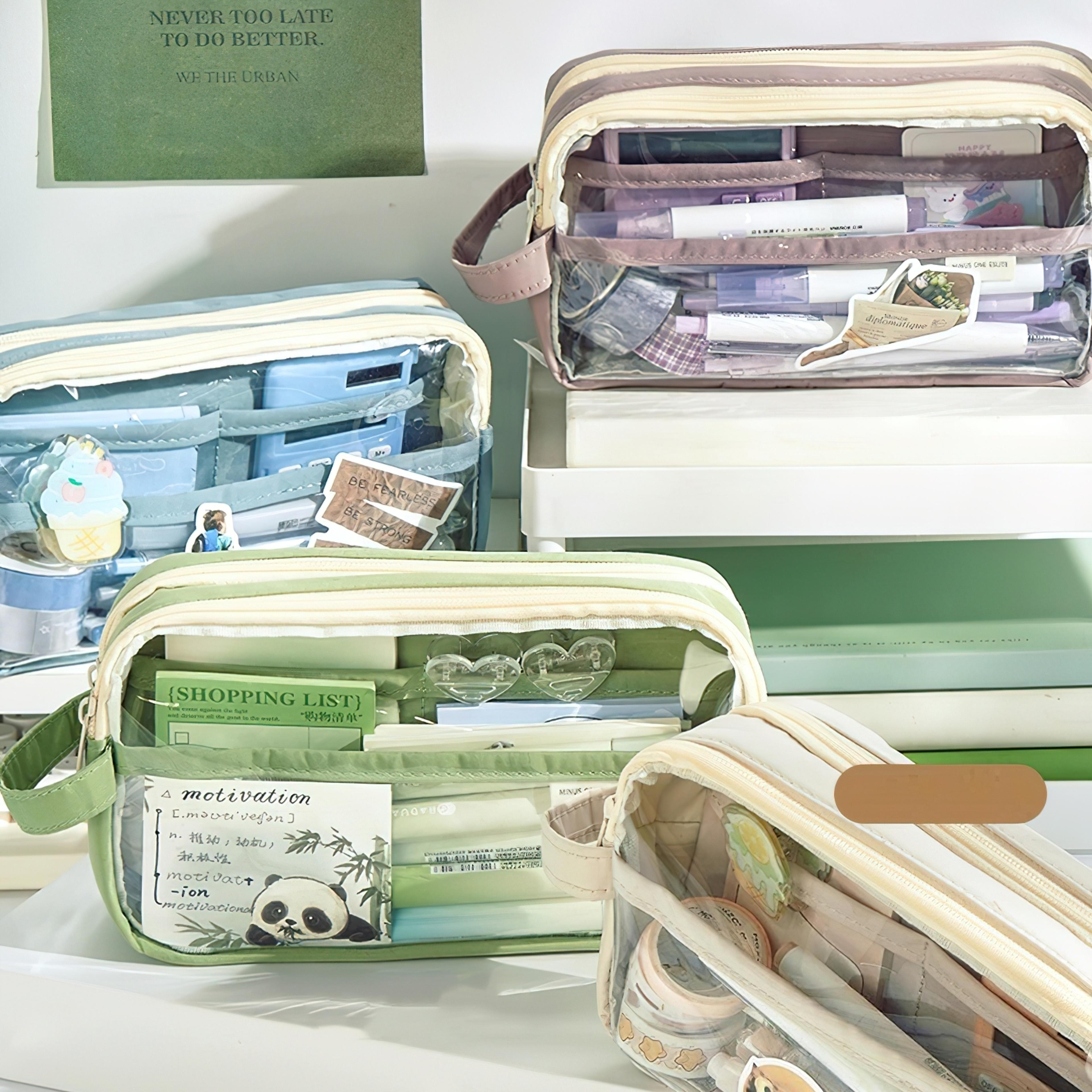 transparent double layer pencil case storage pouch for school stationery