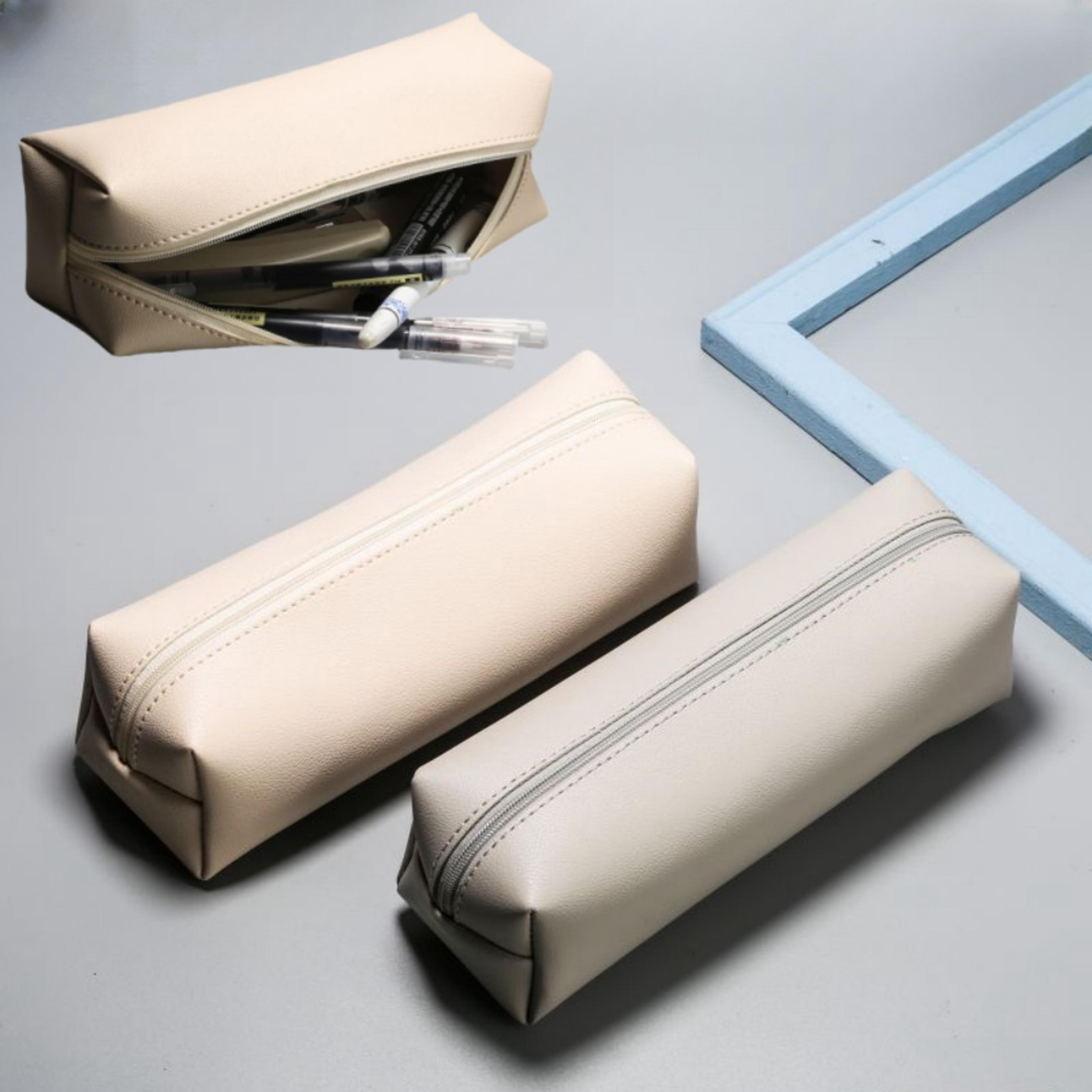 large capacity pu leather pencil case with zipper storage box for students