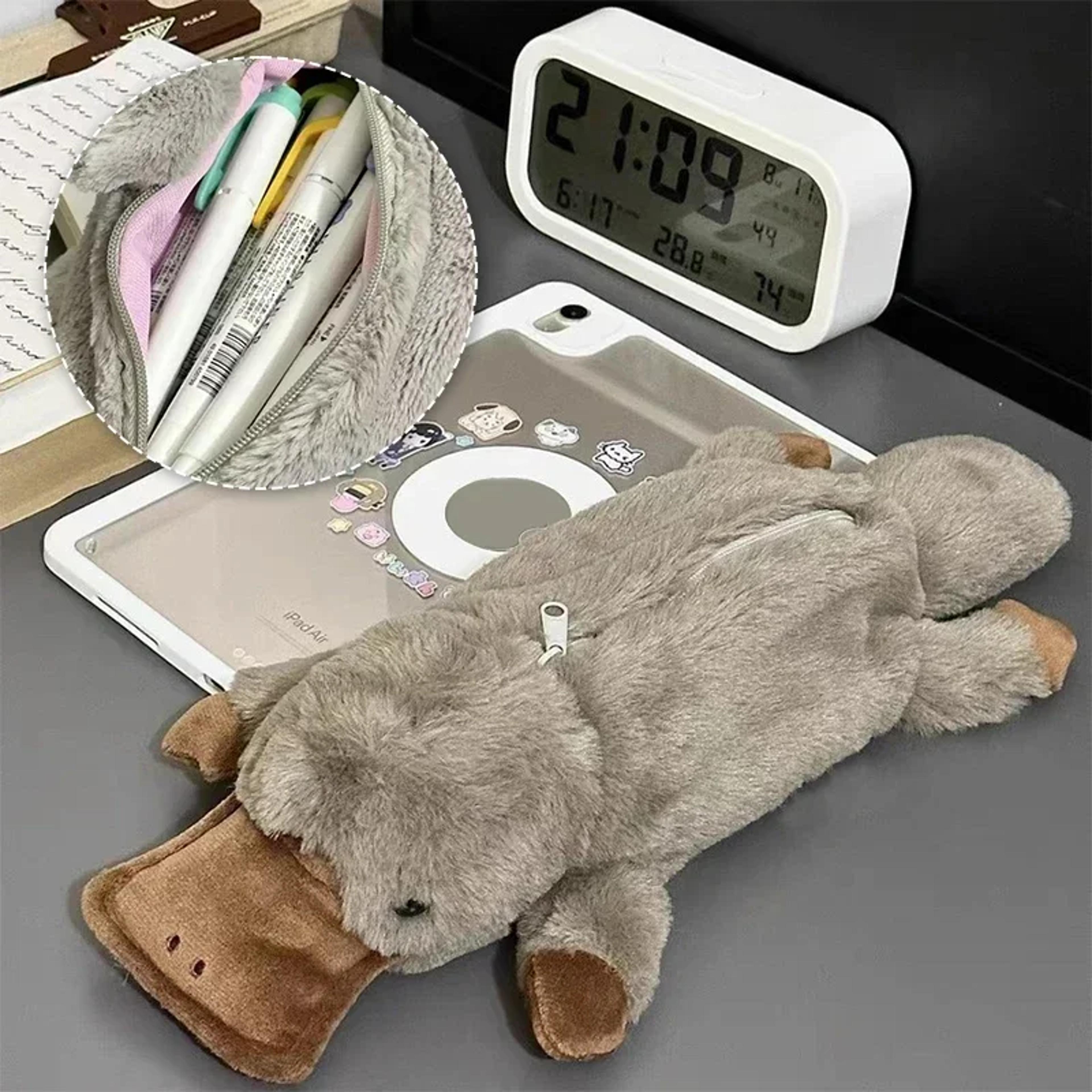 cute platypus plush pencil case large capacity storage bag for school and travel