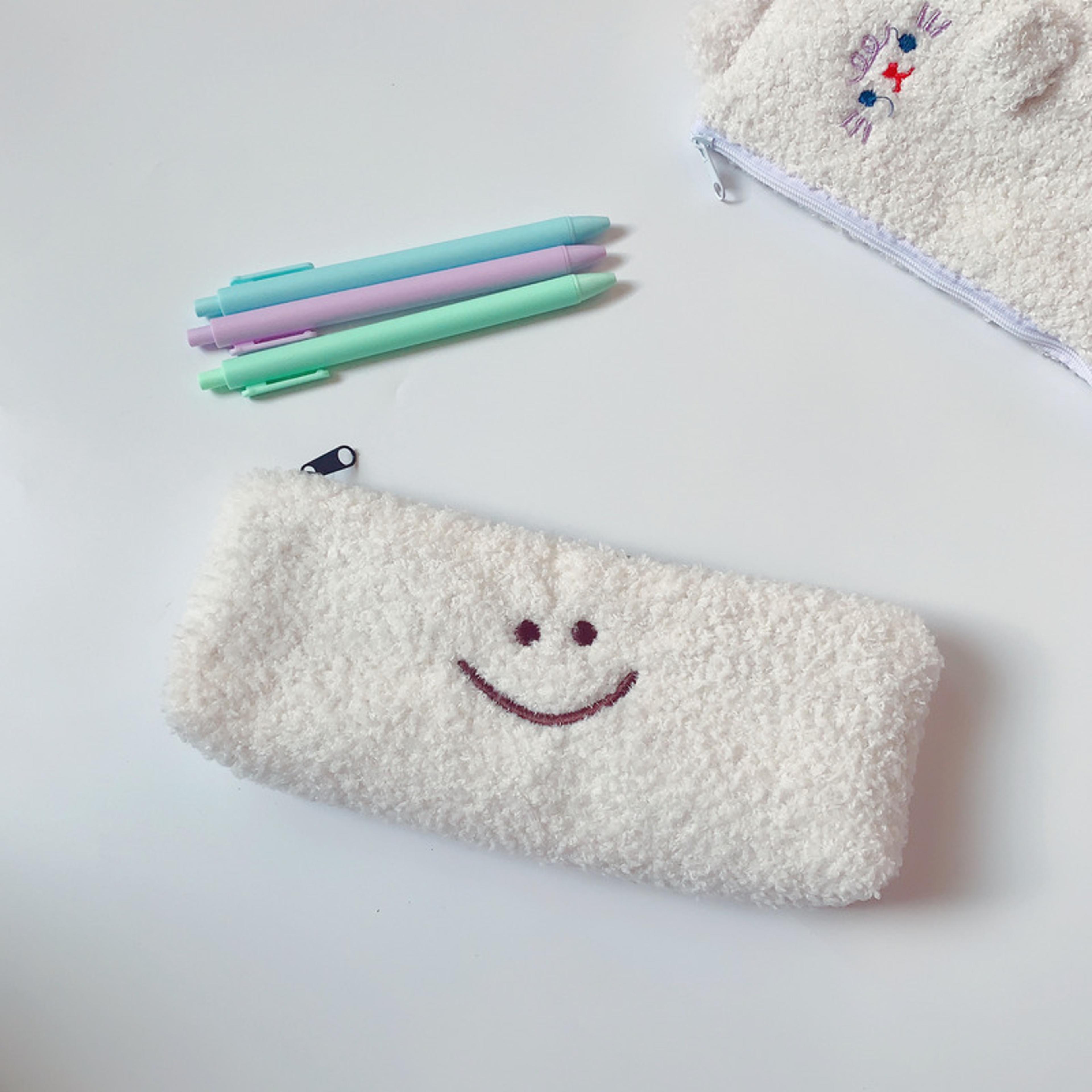 cute smiley embroidery plush pencil case kawaii pencil bag for kids school supplies gift