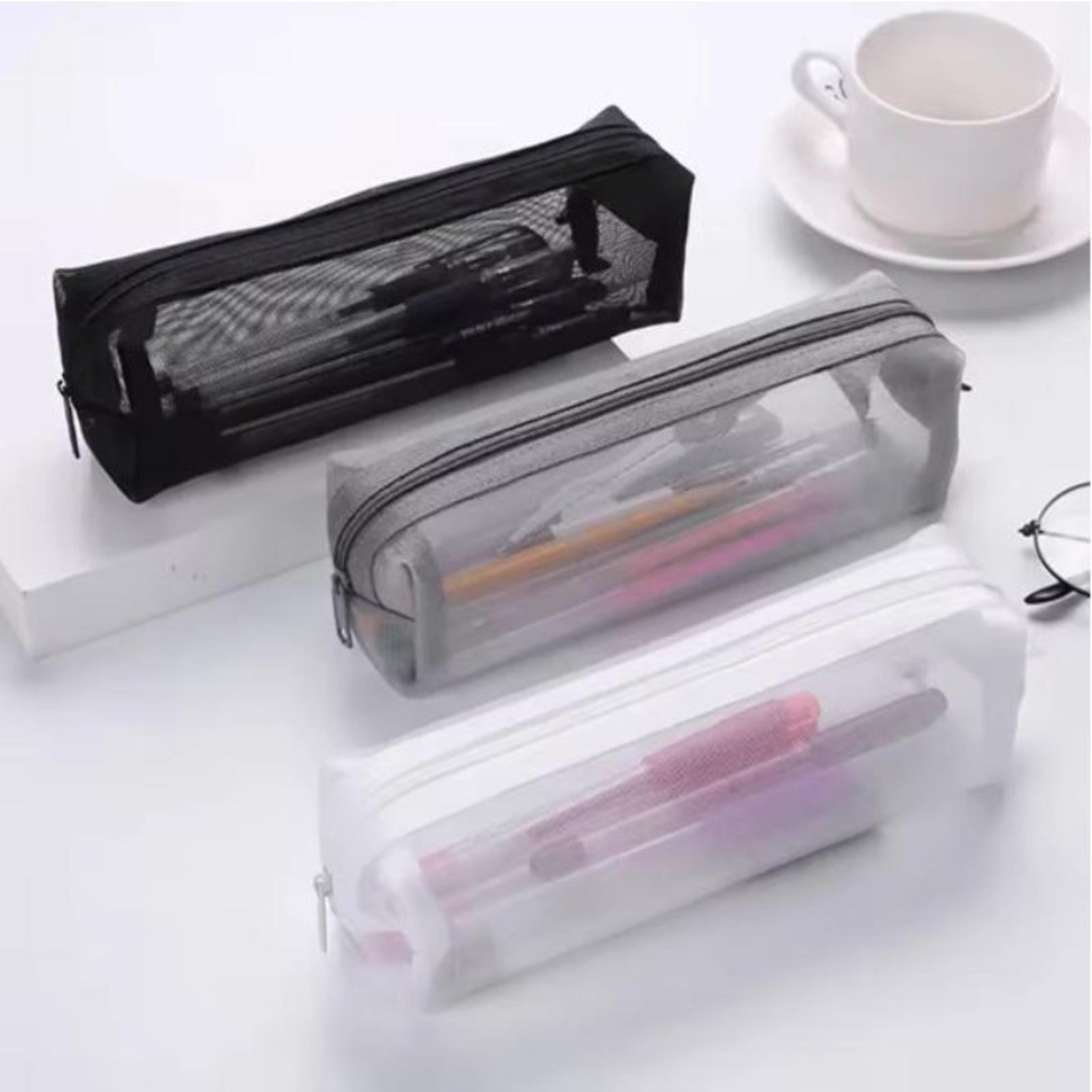 transparent mesh pencil case organizer with cute design for school office supplies