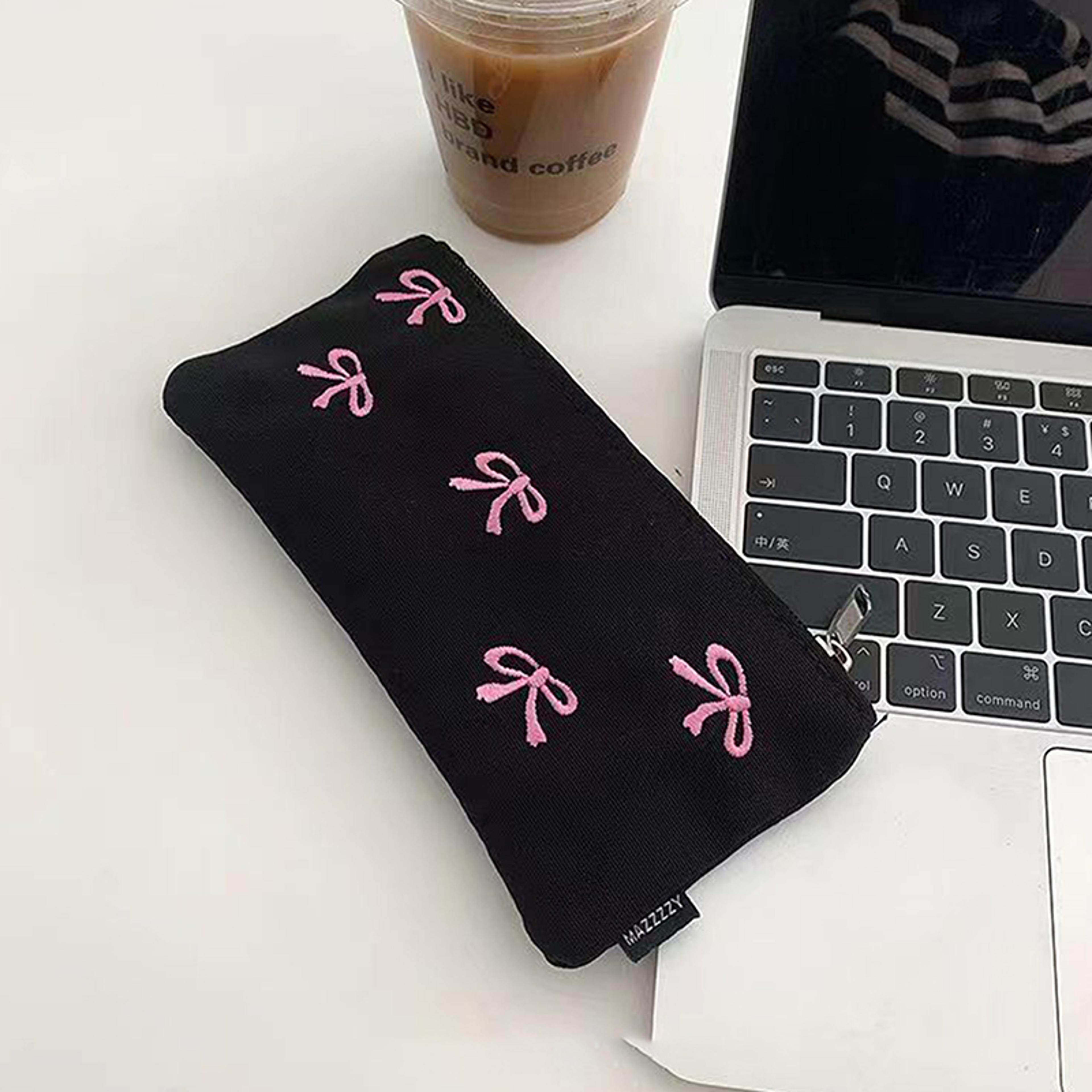 black bow pencil case large capacity stationery organizer cosmetic storage bag