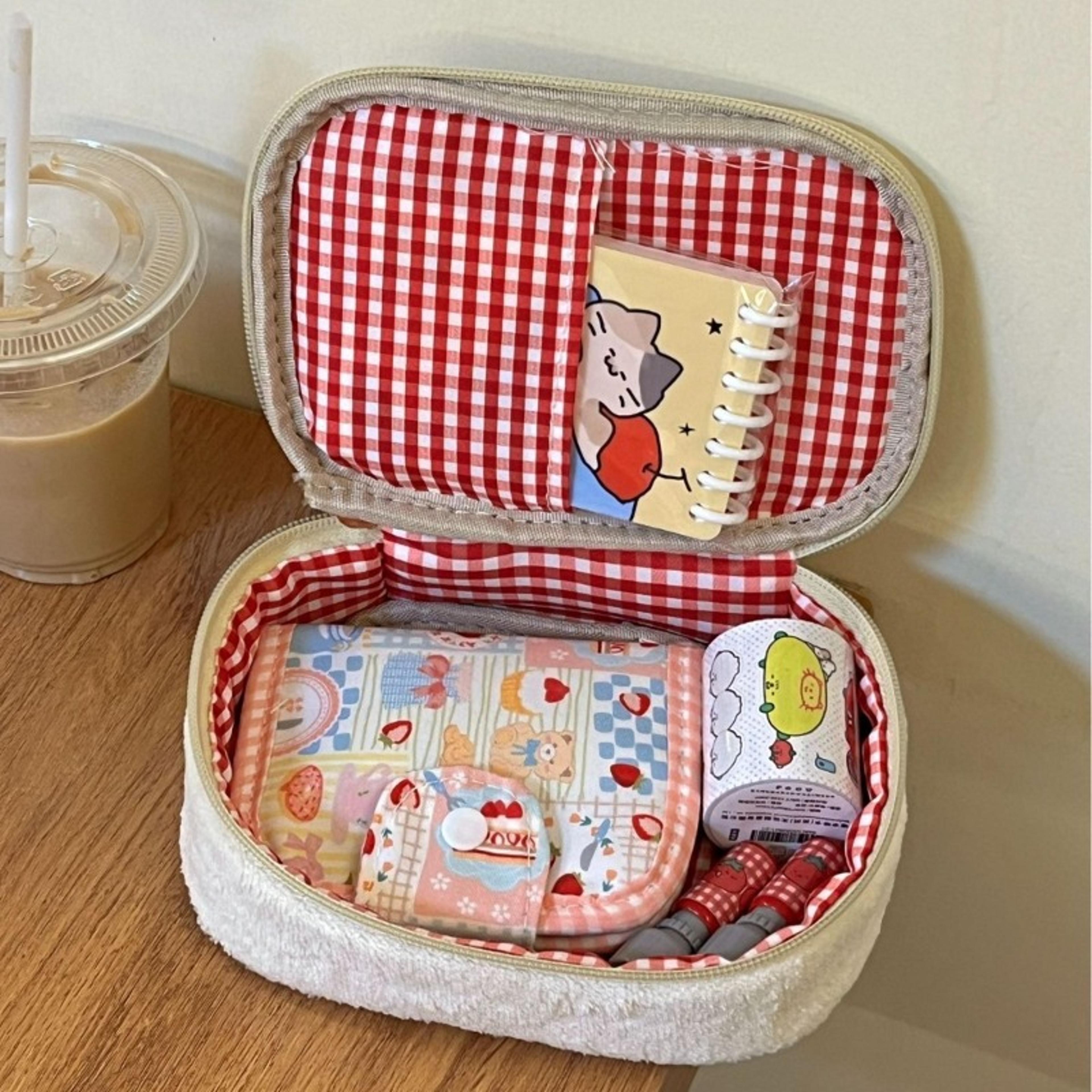 cute plush strawberry pencil case large capacity multifunctional stationery storage bag