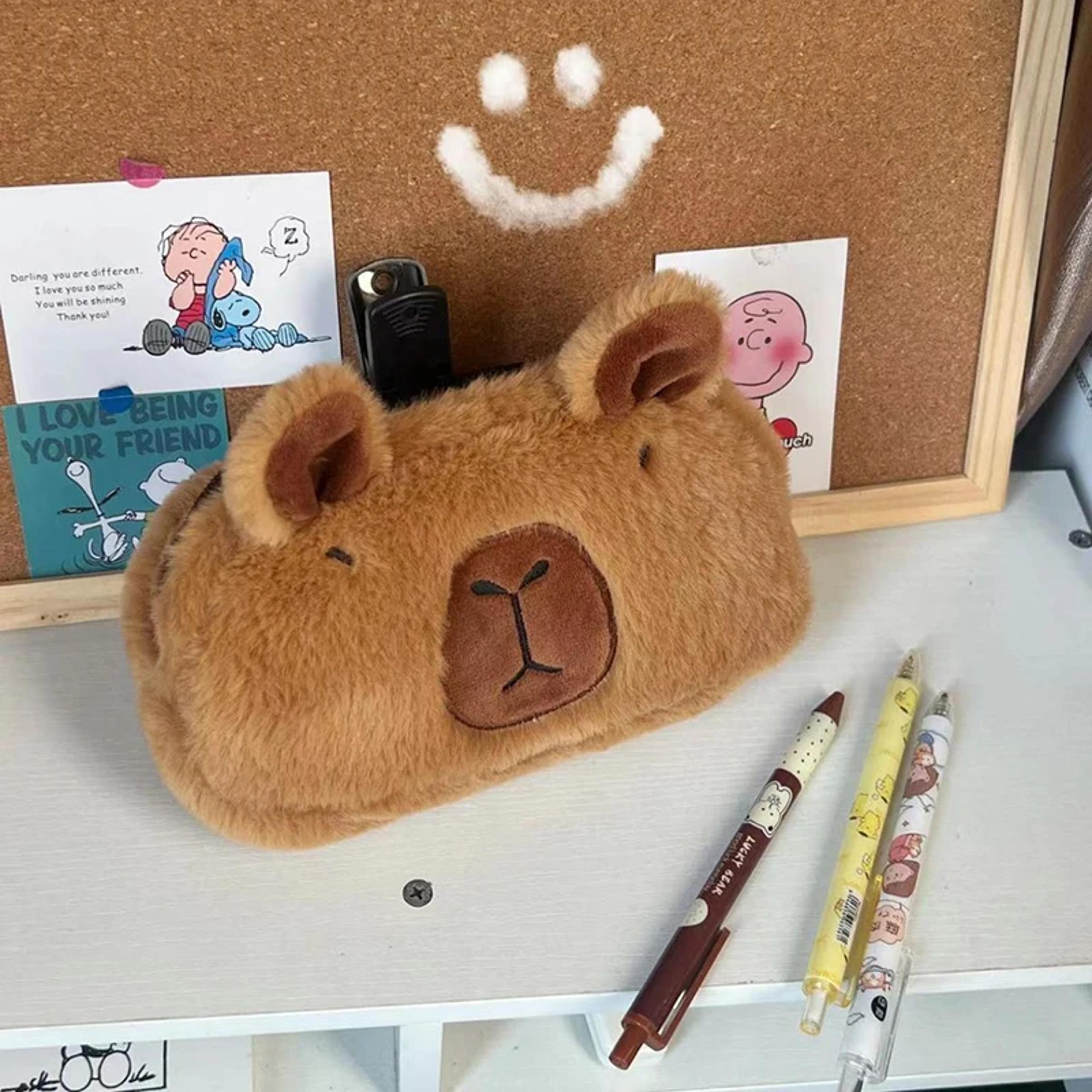 capybara plush pencil case large capacity cute animal stationery pouch for kids teens
